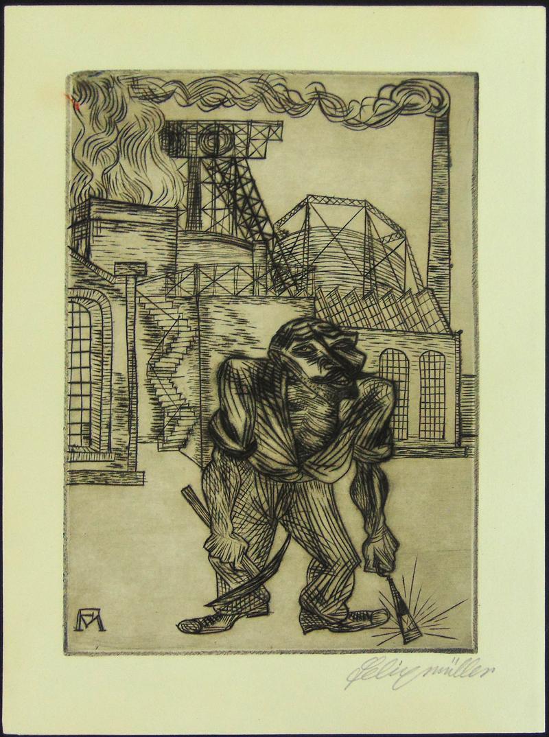 The Old Collier – handsignierte Kaltnadelradierung – Deutscher Expressionismus – Print von Conrad Felixmuller