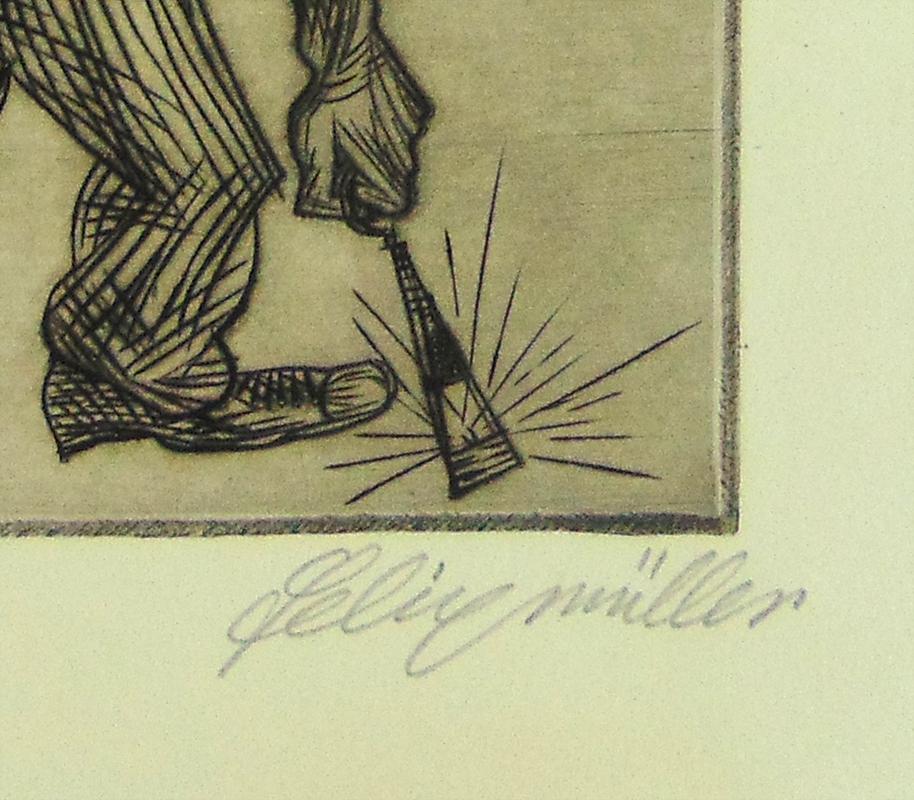 The Old Collier – handsignierte Kaltnadelradierung – Deutscher Expressionismus (Braun), Figurative Print, von Conrad Felixmuller