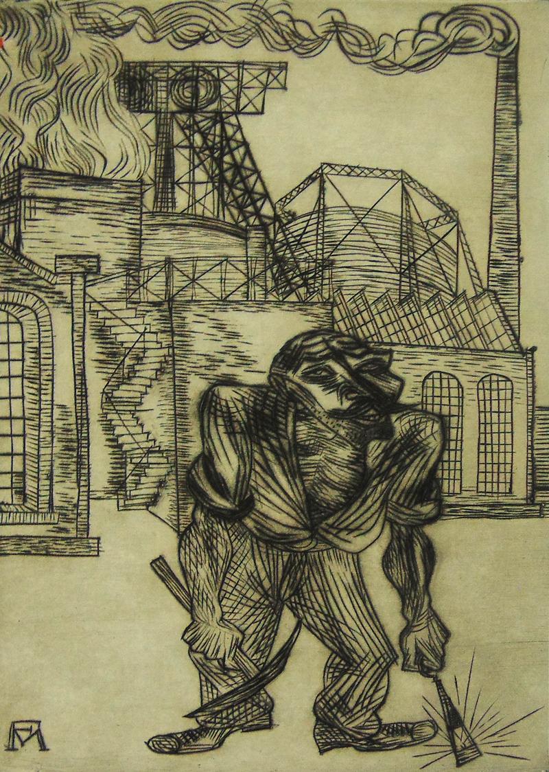 Conrad Felixmuller Figurative Print - The Old Collier - Hand Signed Drypoint - German Expressionism