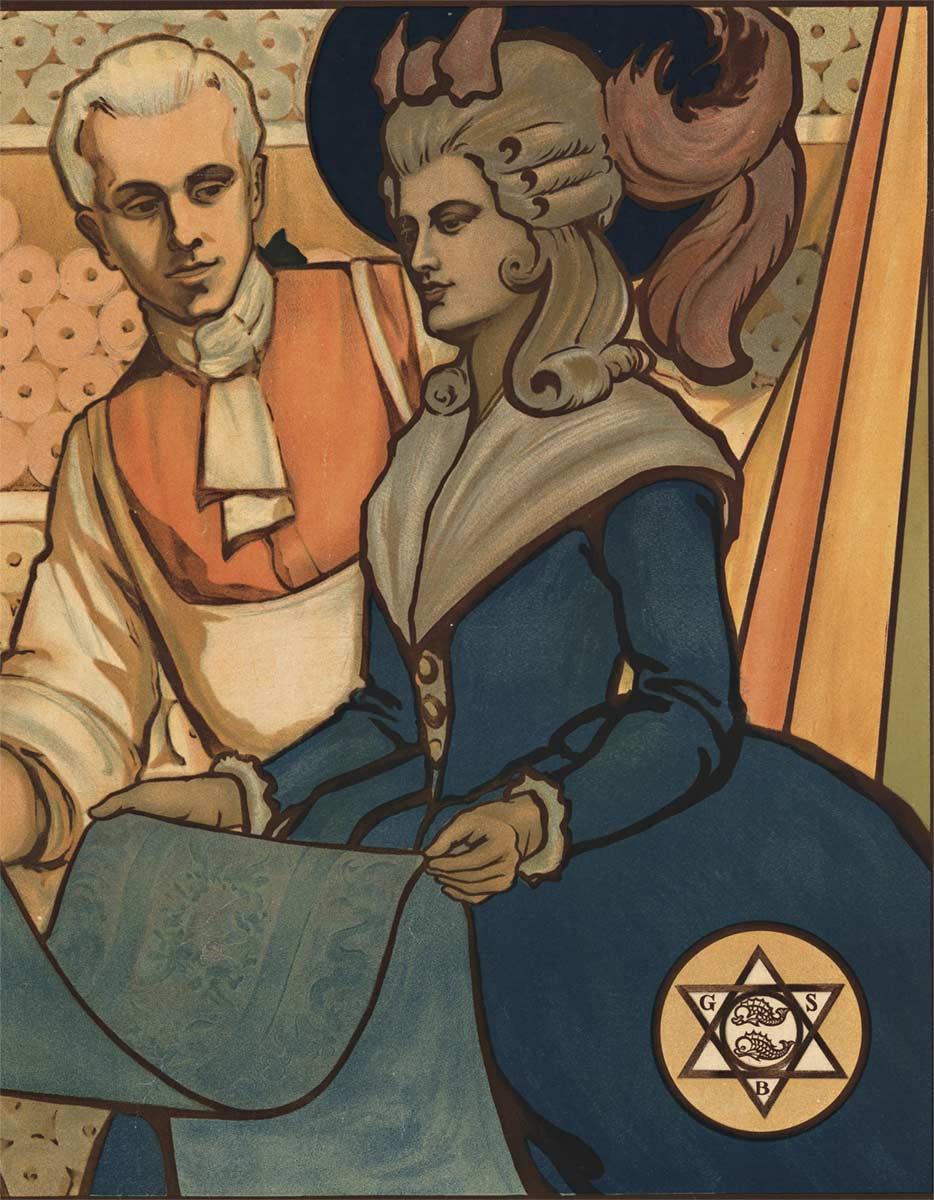 Carte da parati e decorazioni originali John Gilkes & Sons poster d'epoca - Print di Conrad H Leigh
