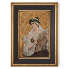 Singende junge Frau:: dat. 1885:: Conrad Kiesel:: Ölfarbe auf Leder:: Figurative