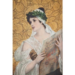 Singing Young Woman, dat. 1885, Conrad Kiesel, Oil Paint on Leather, Figurative