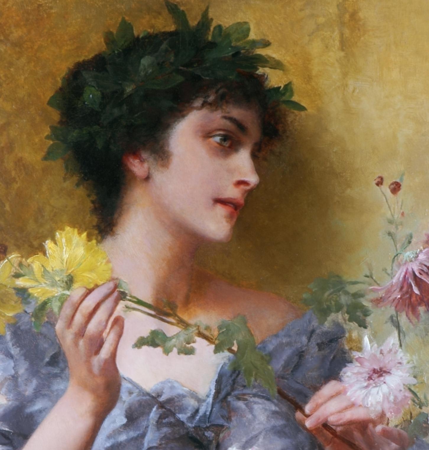 Das Geschenk von Blumen – Painting von Conrad Kiesel