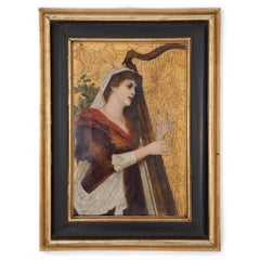 Junge Frau spielt die Harfe:: 1885:: Conrad Kiesel:: Öl auf Leder:: Figurativ