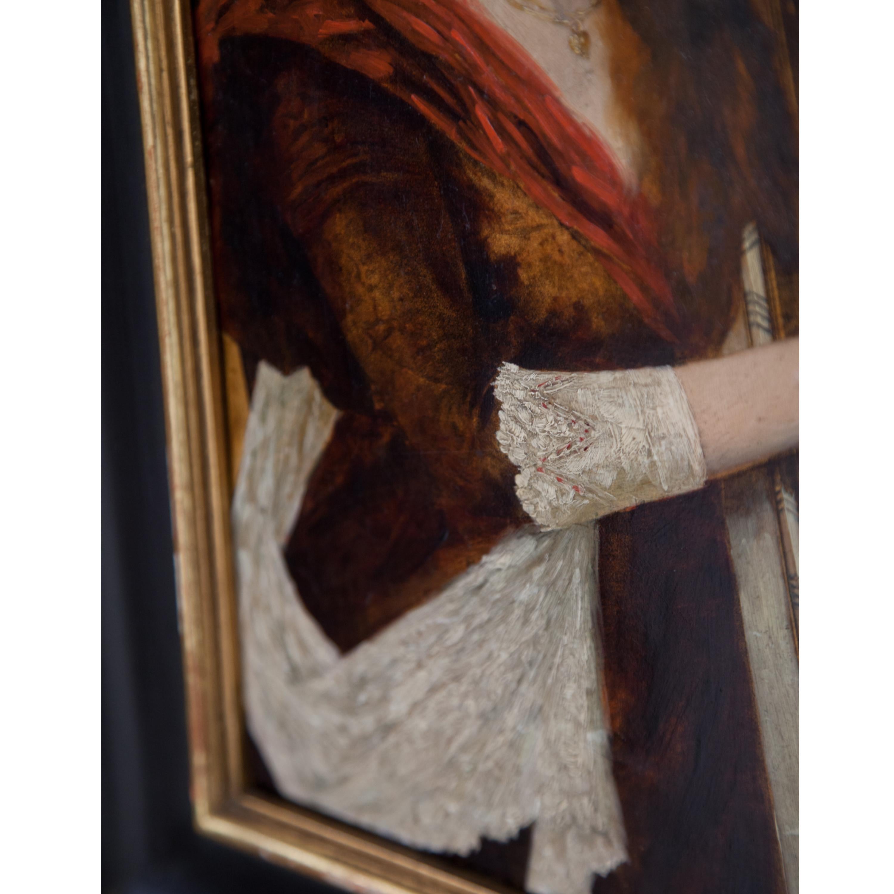 Young Woman playing the Harp, 1885, Conrad Kiesel, Oil on Leather, Figurative 2