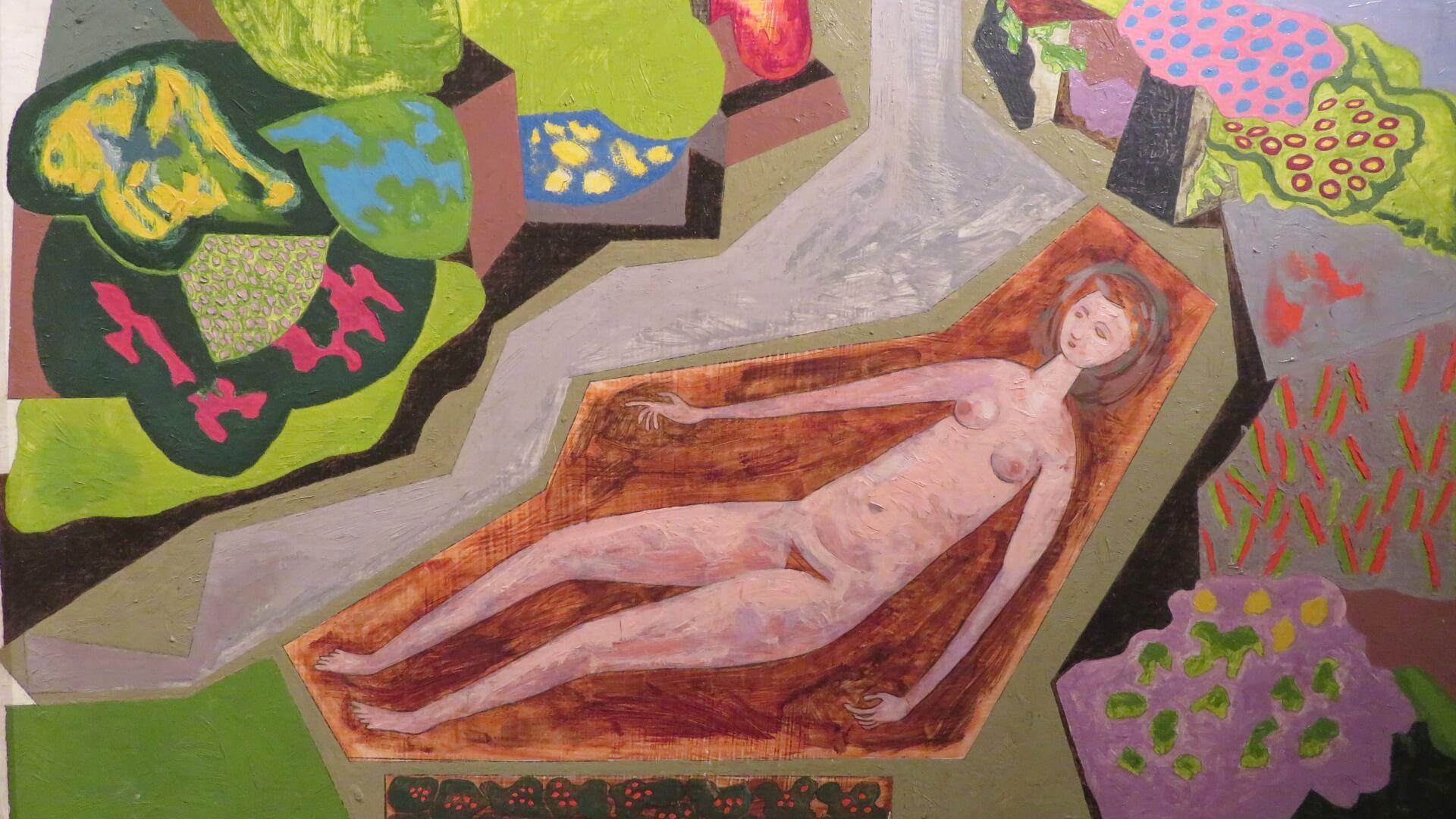 CONRAD LEWIS (1922-2005) Colourful Modernist Original Oil Painting NUDE IN PARK 1