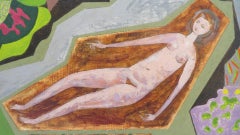 CONRAD LEWIS RCA original Modernist Colourful Oil Painting FEMALE NUDE IN A PARK