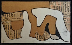 "M-3-73 (#CO-02892)" Conrad Marca-Relli, collage di carta da giornale Ab-Ex, forme bianche