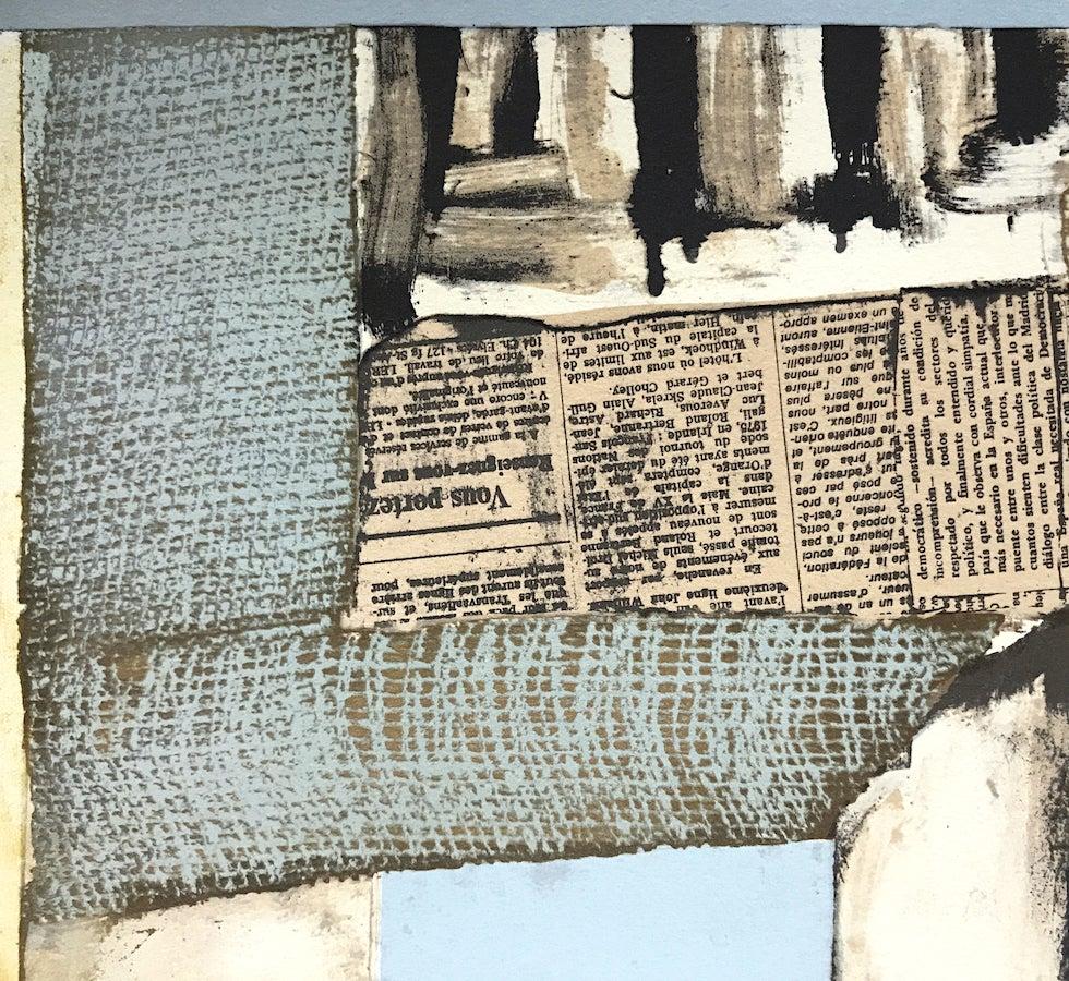 VILLA NEUVE Litografía firmada, Abstracto modernista, Paisaje urbano, Collage, Bandera - Print de Conrad Marca-Relli