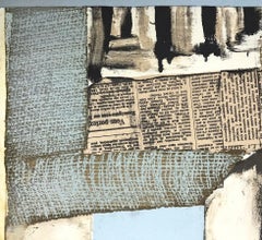 VILLA NEUVE Signierte Lithographie, Modernistische Abstraktion, Stadtlandschaft, Collage, Flagge