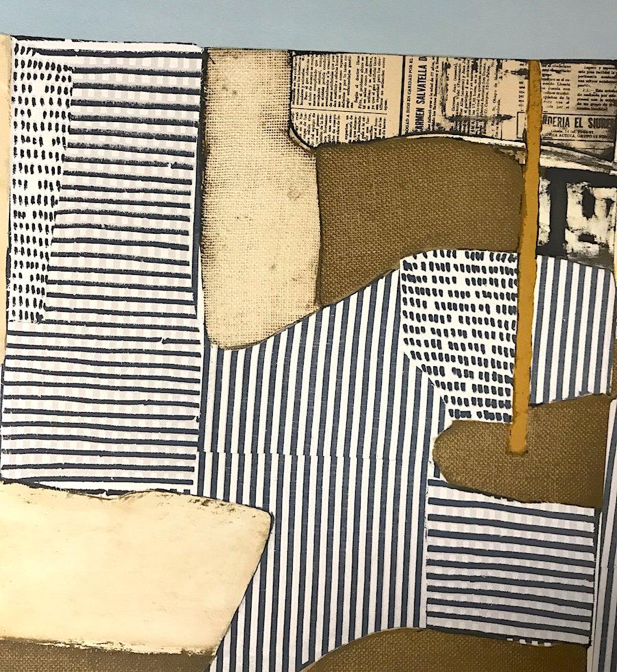 VILLA NEUVE Litografía firmada, Abstracto modernista, Paisaje urbano, Collage, Bandera - Abstract Print Gris de Conrad Marca-Relli