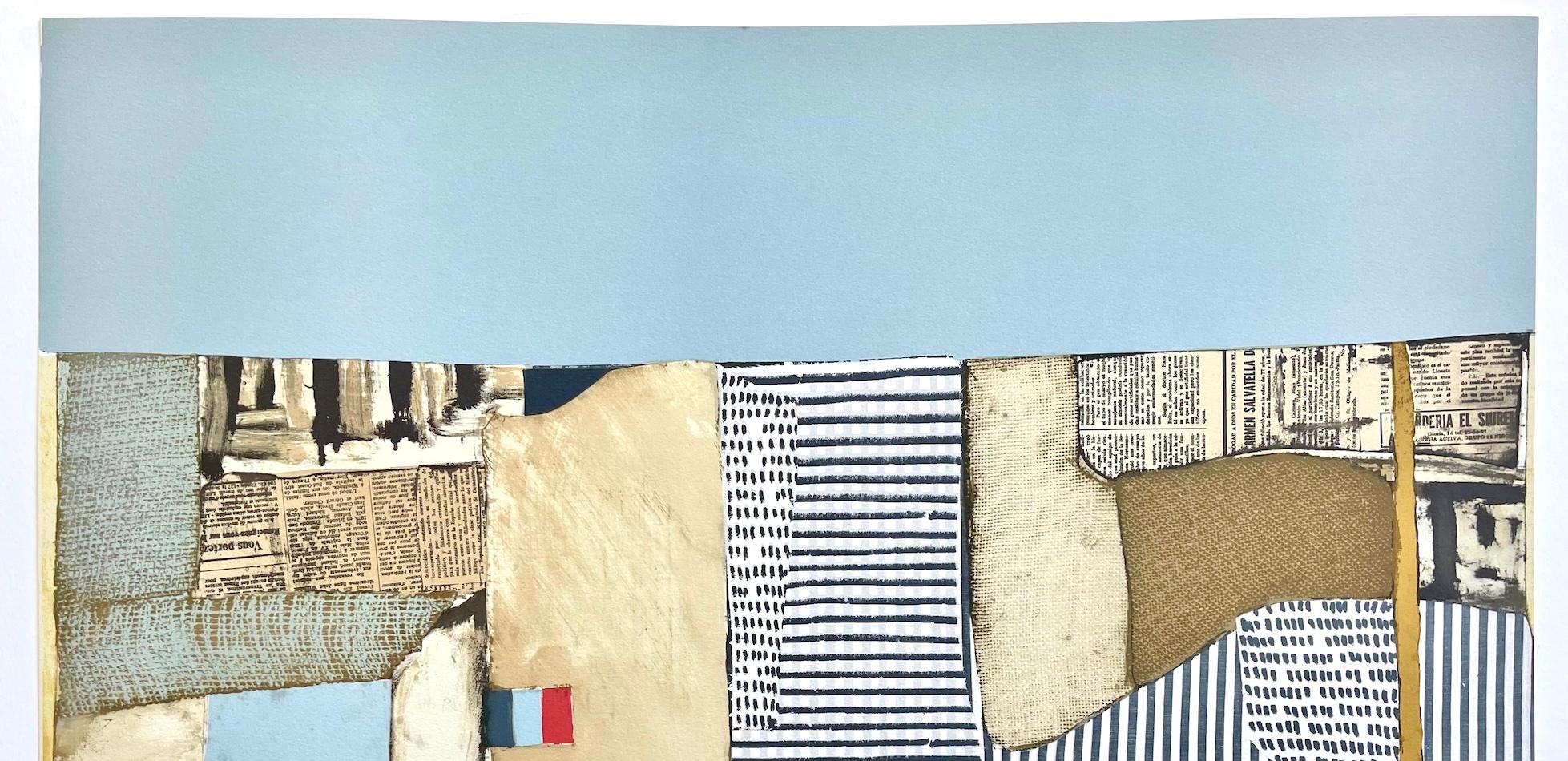 VILLA NEUVE Litografía firmada, Abstracto modernista, Paisaje urbano, Collage, Bandera en venta 2