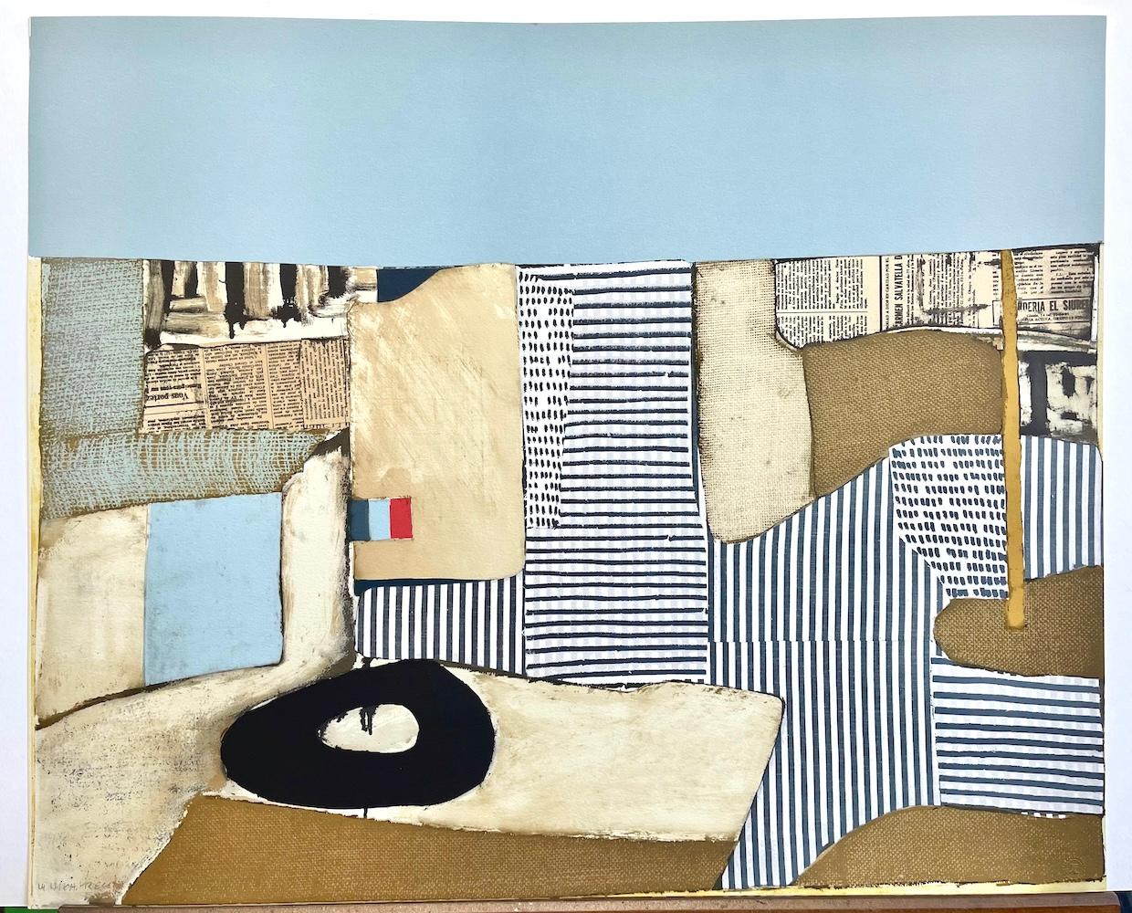 VILLA NEUVE Litografía firmada, Abstracto modernista, Paisaje urbano, Collage, Bandera en venta 4