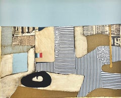 VILLA NEUVE Signierte Lithographie, Modernistische Abstraktion, Stadtlandschaft, Collage, Flagge