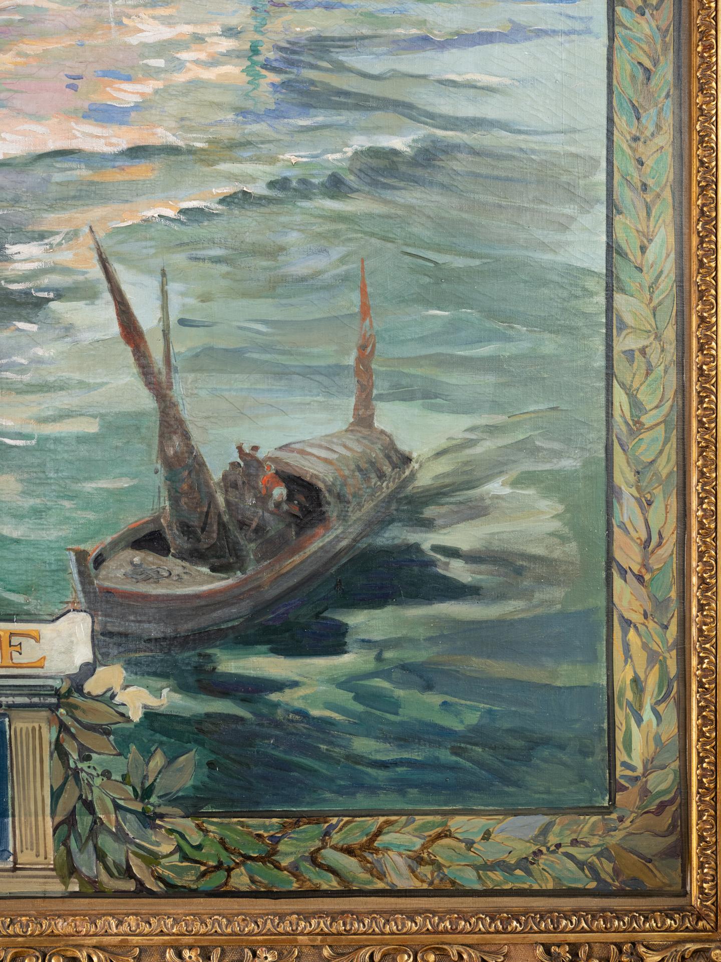 Conrad, Óleo monumental sobre lienzo, Francia, Velero de cinco mástiles, Marina, Mar 1927 Pintado en venta