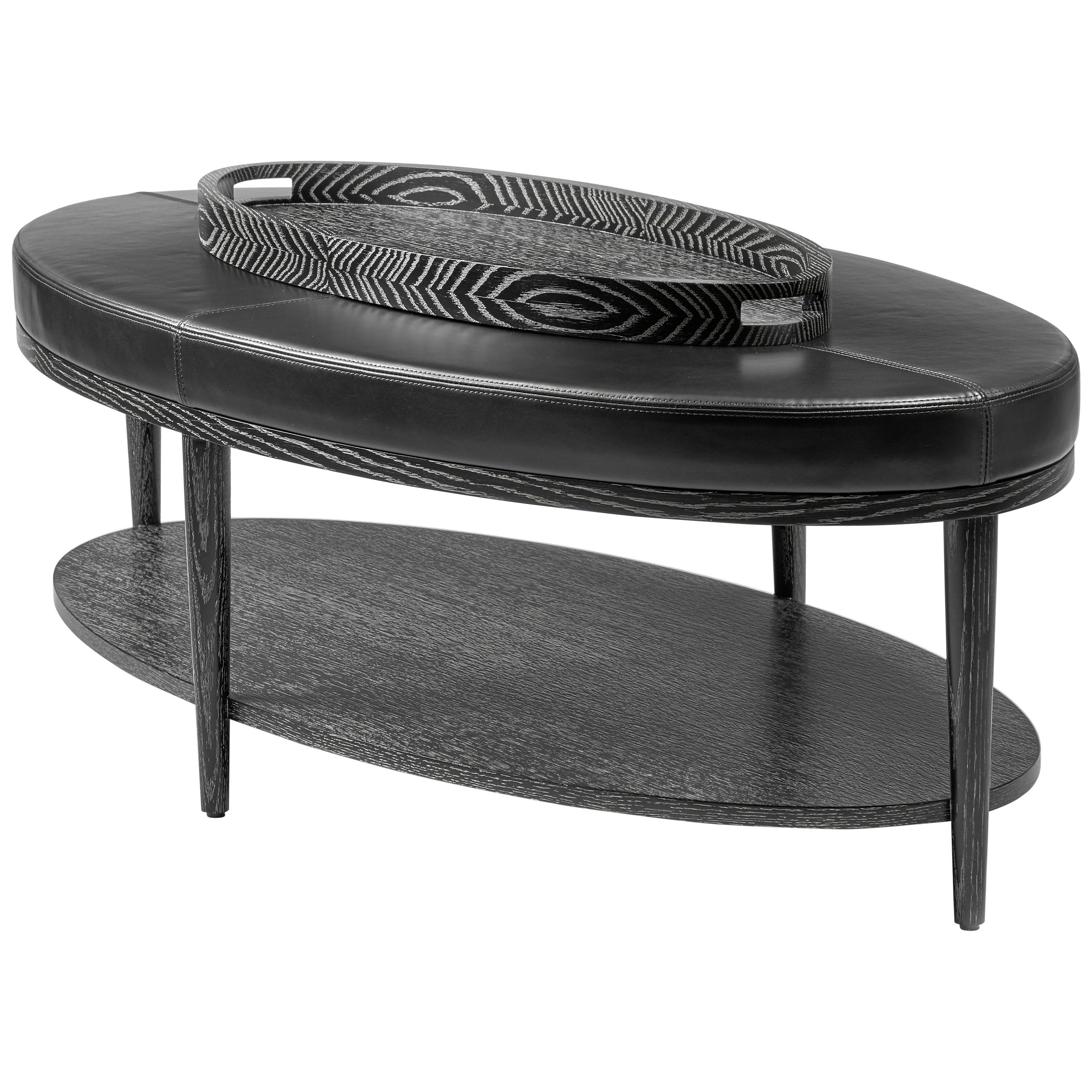 Conrad Oval Cocktail Table and Ottoman with removable Tray in Cerused finish For Sale