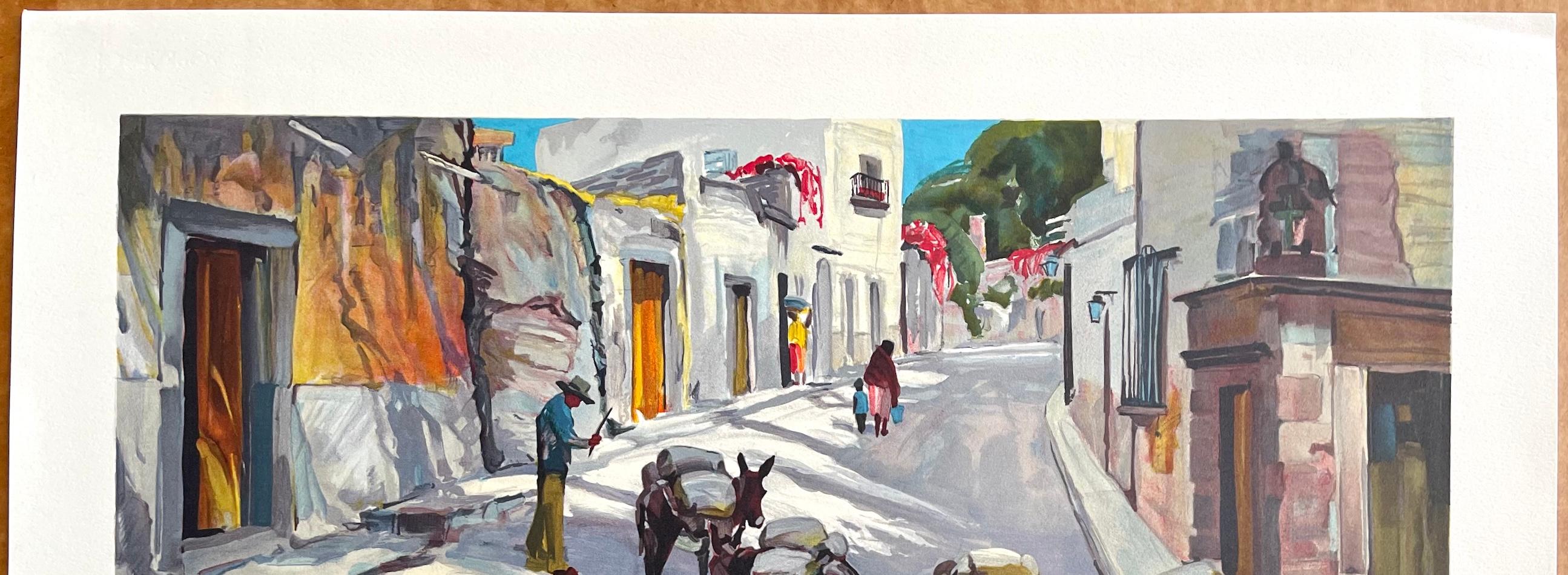 BURRO EXPRESS, del artista del Oeste americano Conrad Schwiering, es una litografía dibujada a mano en edición limitada, impresa con técnicas litográficas manuales en papel de archivo Somerset 100% libre de ácido. BURRO EXPRESS es una escena