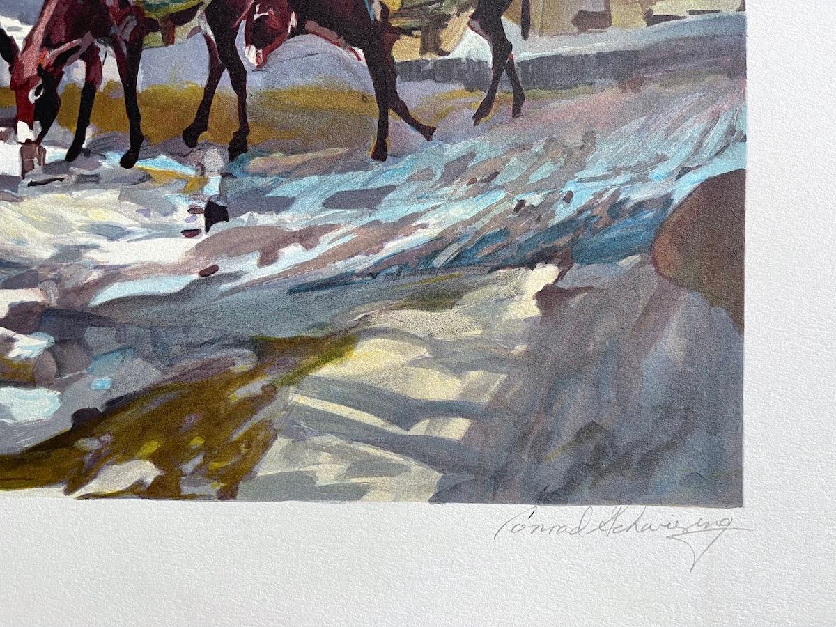 BURRO EXPRESS Litografía firmada, Escena callejera de pueblo, Burros, Arte del Suroeste en venta 2