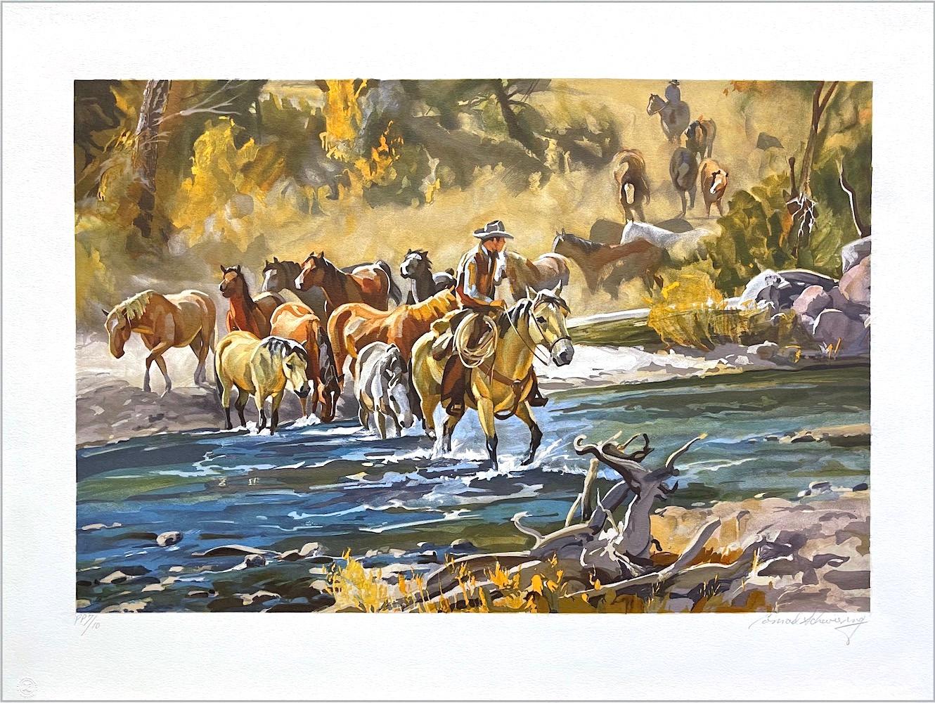 Conrad Schwiering 1 SHOE SHOP Signed Lithograph, Cowboy Farrier