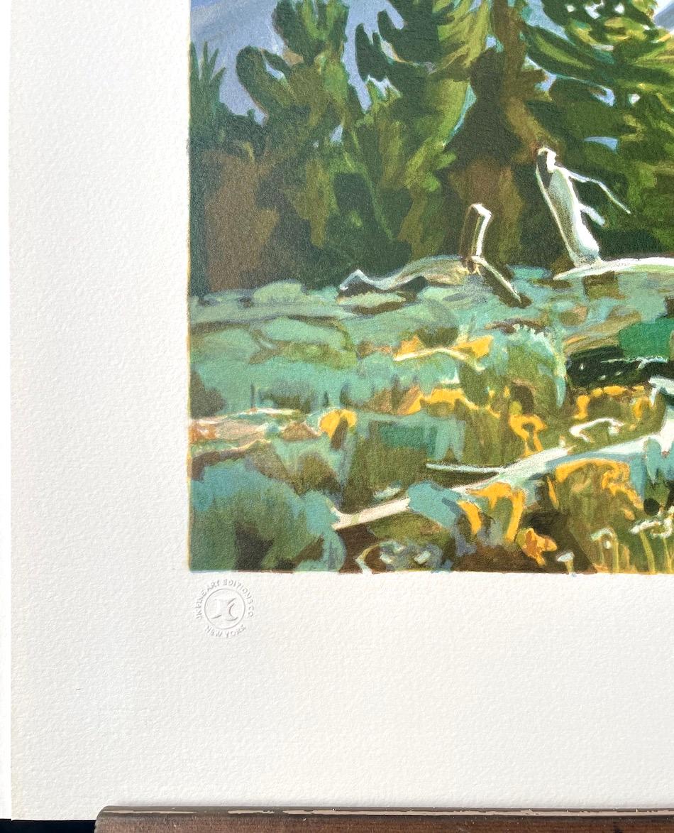 TAPIZ DE PRIMAVERA Litografía dibujada a mano Paisaje montañoso de Grand Tetons Wyoming - Print realista estadounidense de Conrad Schwiering