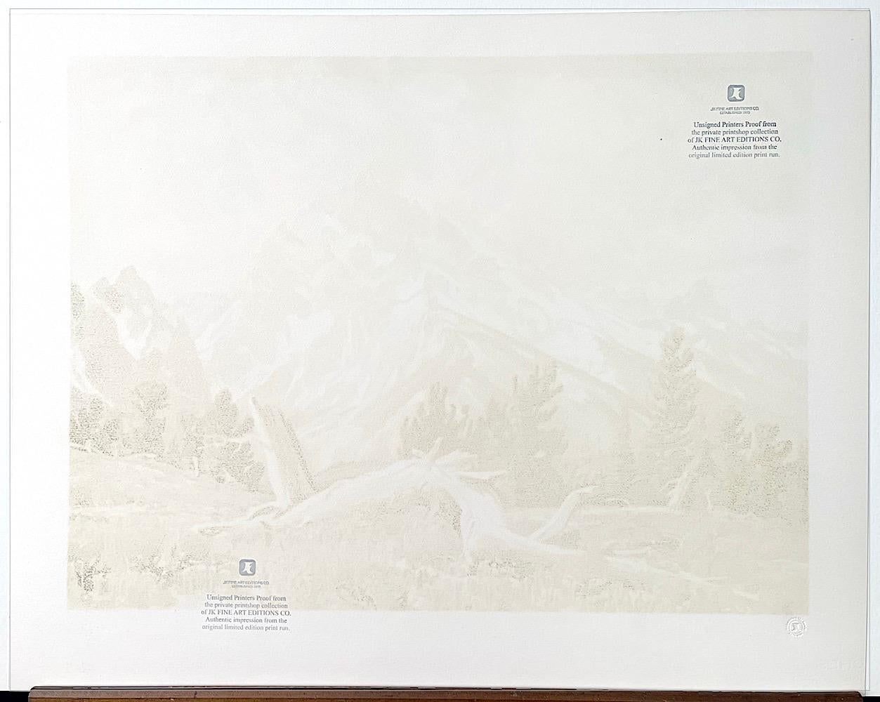 TAPESTRY OF SPRING Hand Drawn Lithograph Grand Tetons Wyoming Mountain Landscape - American Realist Print by Conrad Schwiering