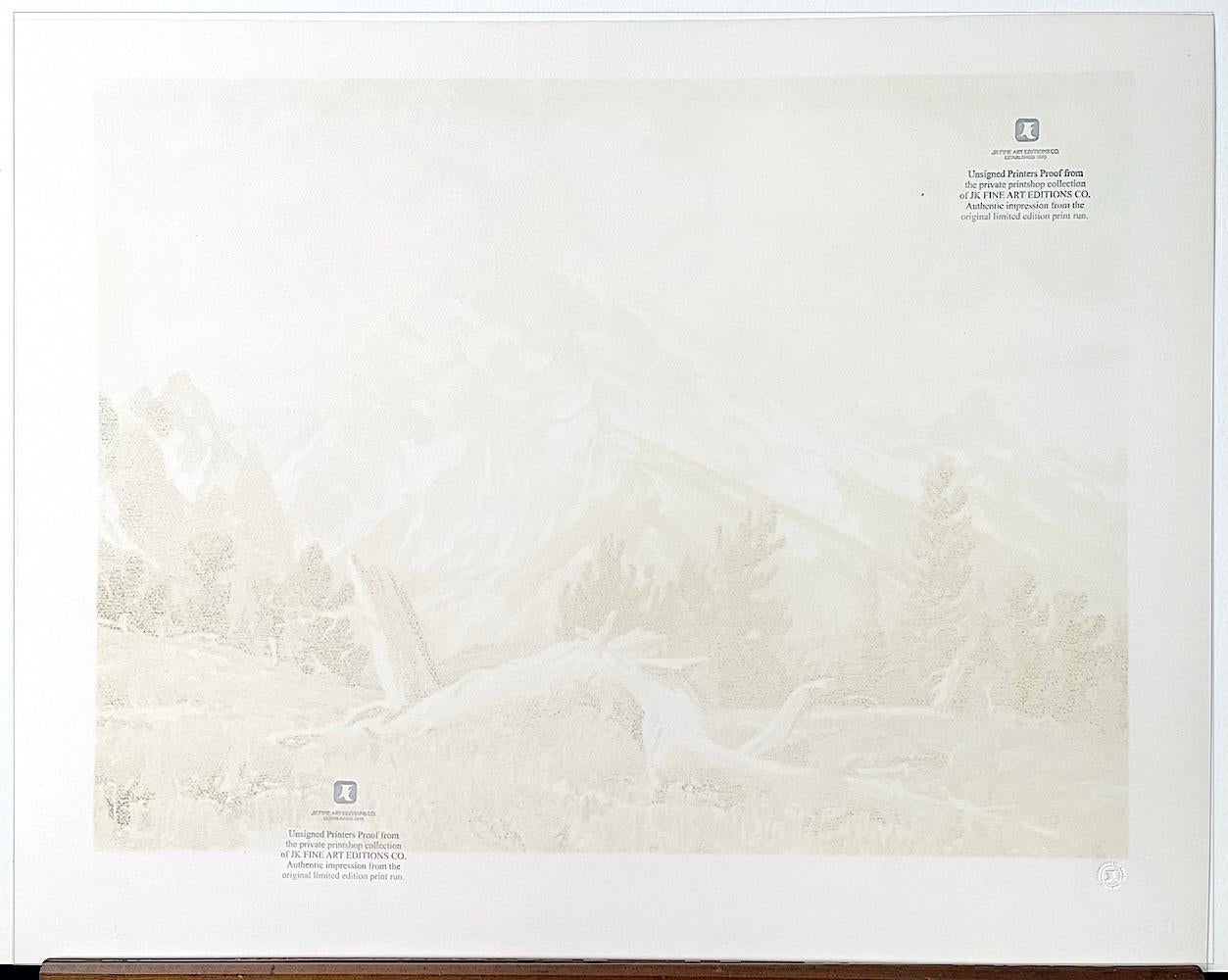 TAPIZ DE PRIMAVERA Litografía dibujada a mano Paisaje montañoso de Grand Tetons Wyoming en venta 2