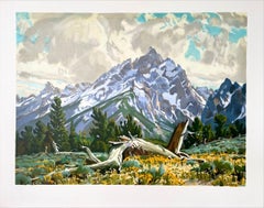 TAPESTRY OF SPRING Hand Drawn Lithograph Grand Tetons Wyoming Mountain Landscape