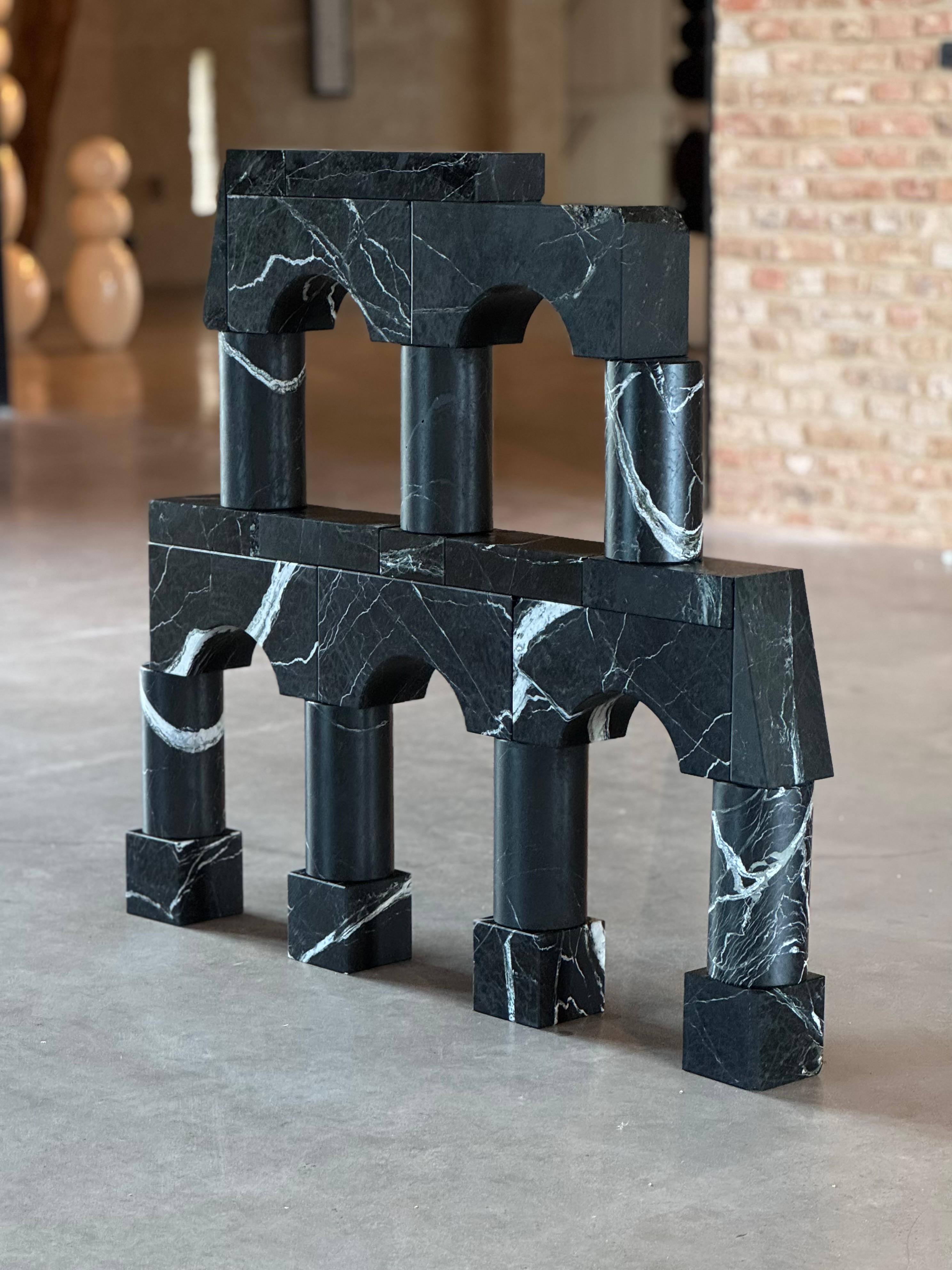 Architectural Sculpture made out of Black Marble, Aqueduct - 'Variation VII (V)' - Mixed Media Art by Conrad Willems
