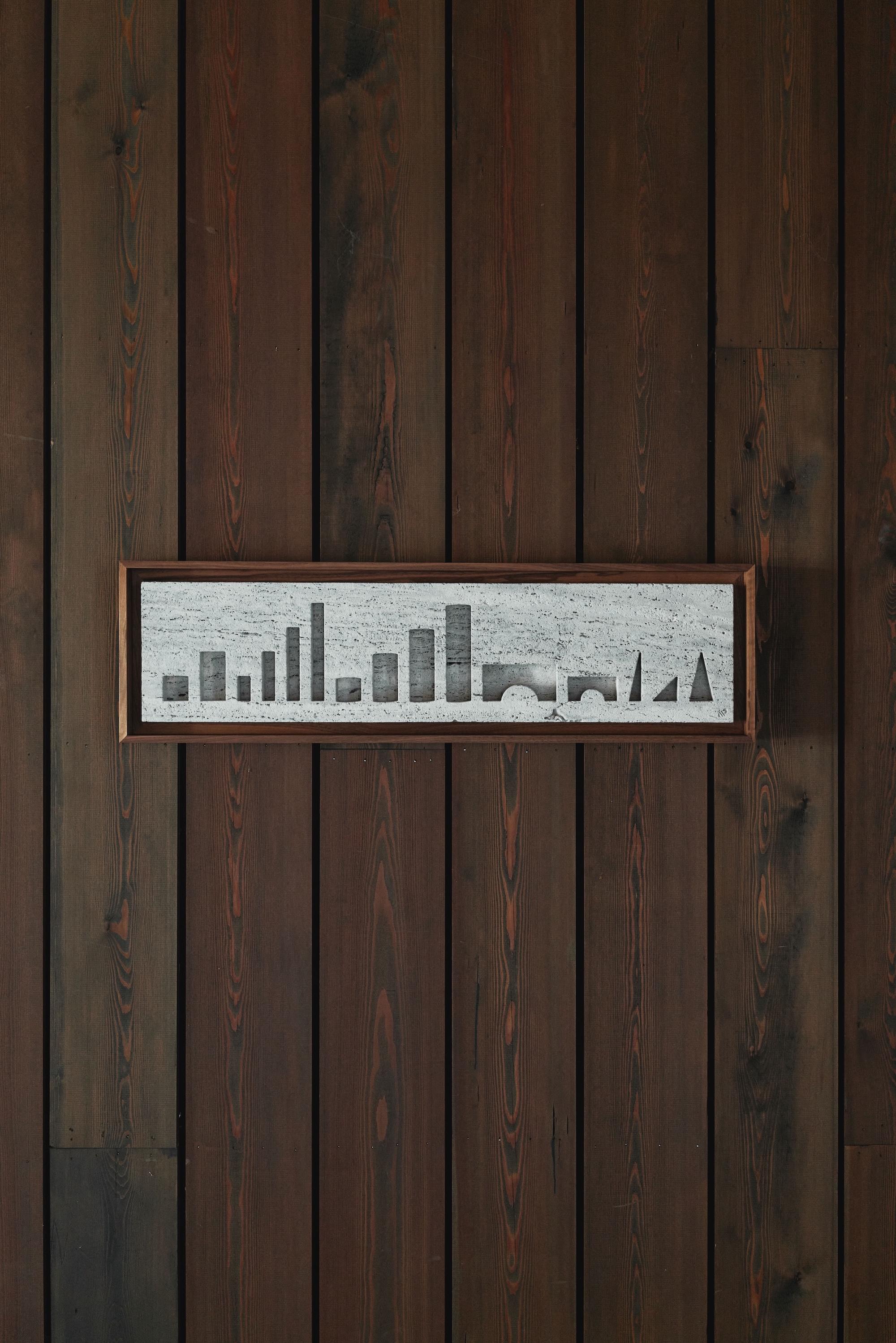 Travertine Skyline Relief of Construction Blocks, 2025 - 'I-XV (travertine)' - Mixed Media Art by Conrad Willems