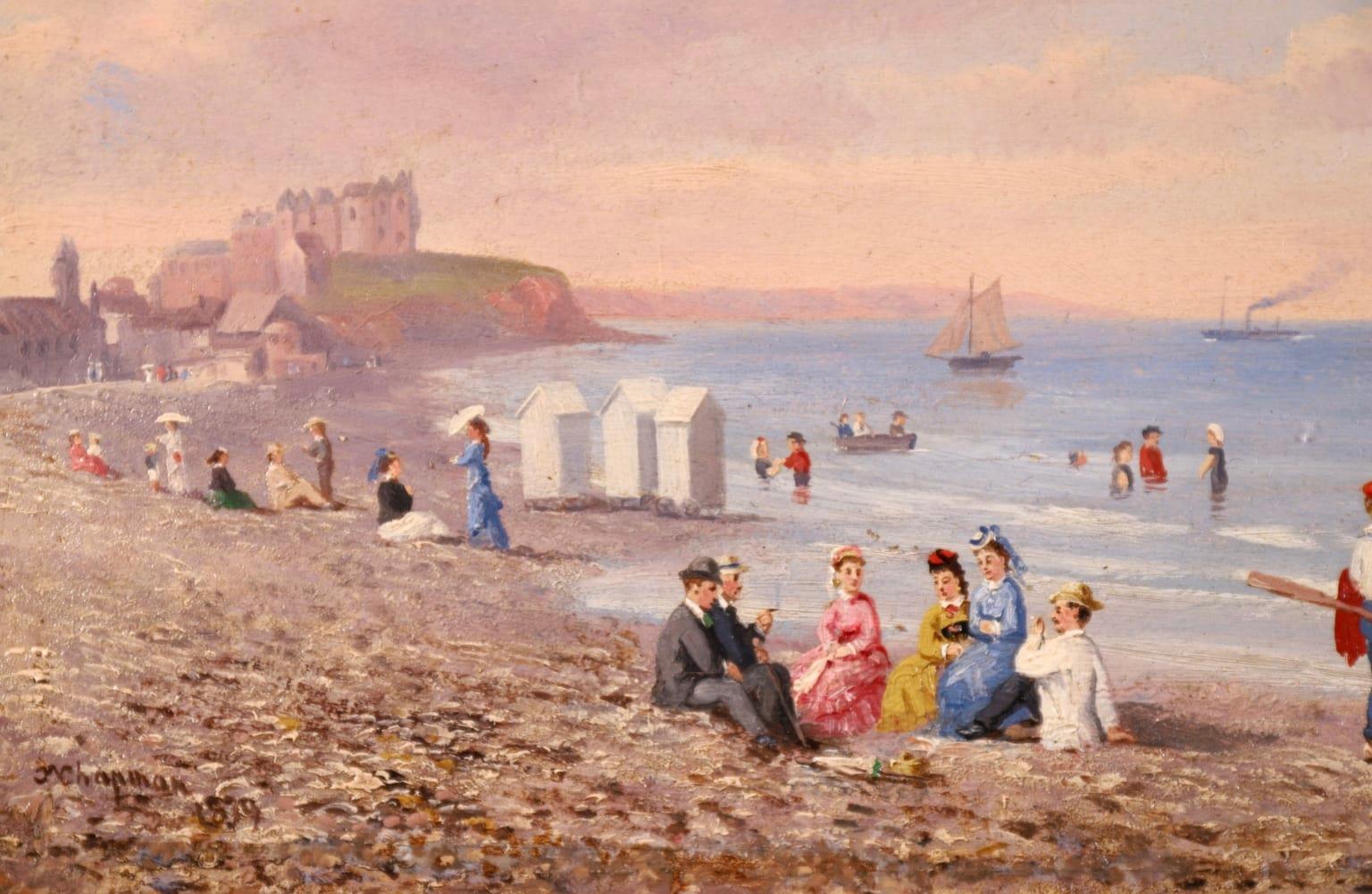 Dieppe-Figures on the Beach - Impressionist Oil, Figures Landscape - C W Chapman - Beige Landscape Painting by Conrad Wise Chapman