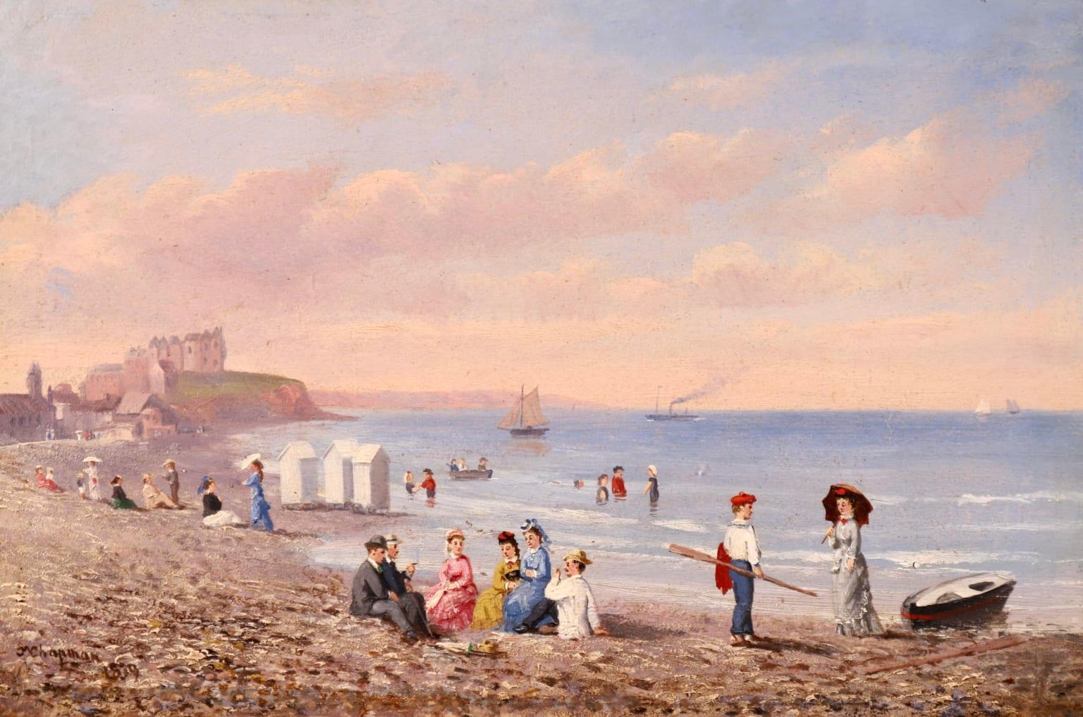 Conrad Wise Chapman Landscape Painting - Dieppe-Figures on the Beach - Impressionist Oil, Figures Landscape - C W Chapman