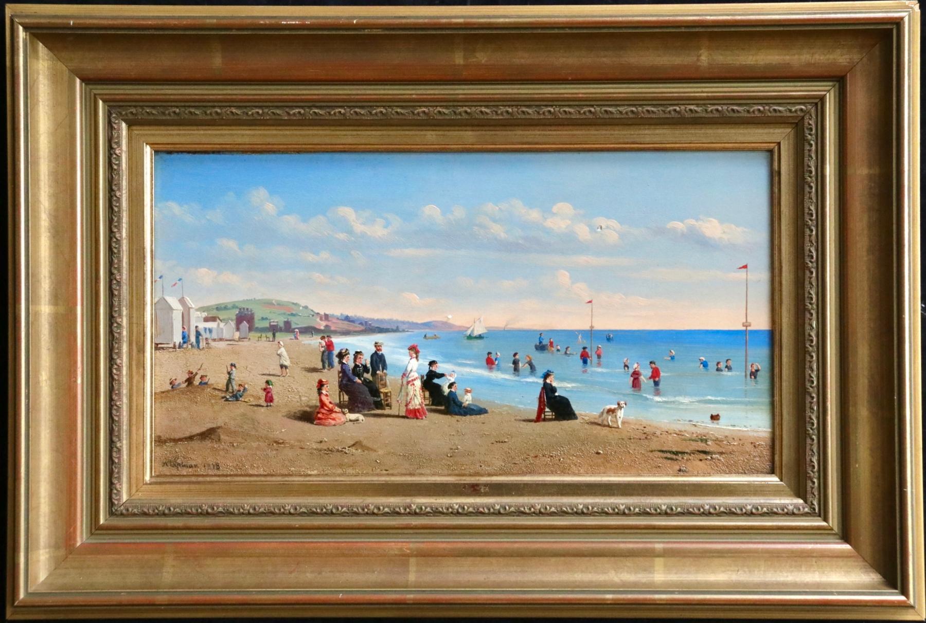 Trouville-sur-Mer - 19th Century Oil, Figures on Beach Landscape by C W Chapman - Painting by Conrad Wise Chapman
