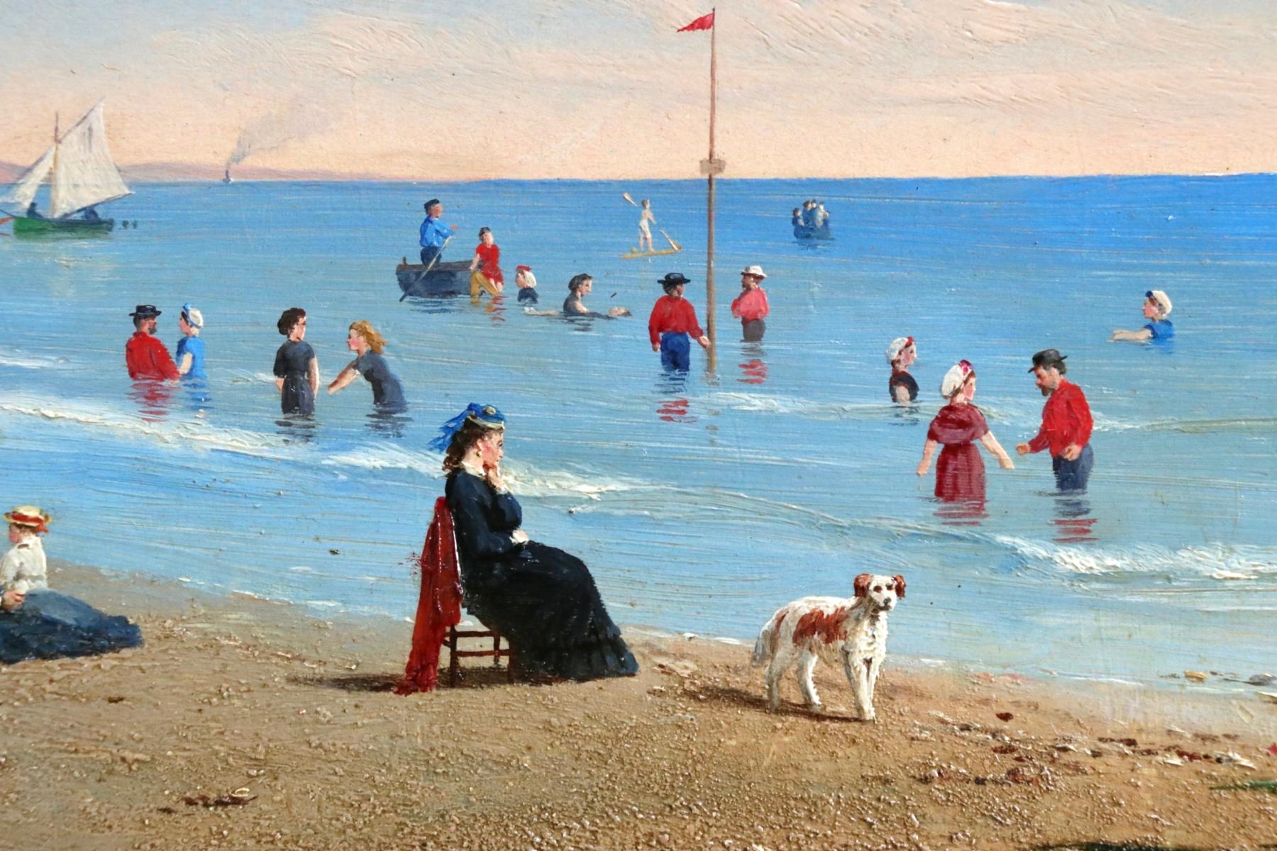 Trouville-sur-Mer - Öl aus dem 19. Jahrhundert:: Figuren auf einer Strandlandschaft von CW Chapman (Grau), Figurative Painting, von Conrad Wise Chapman