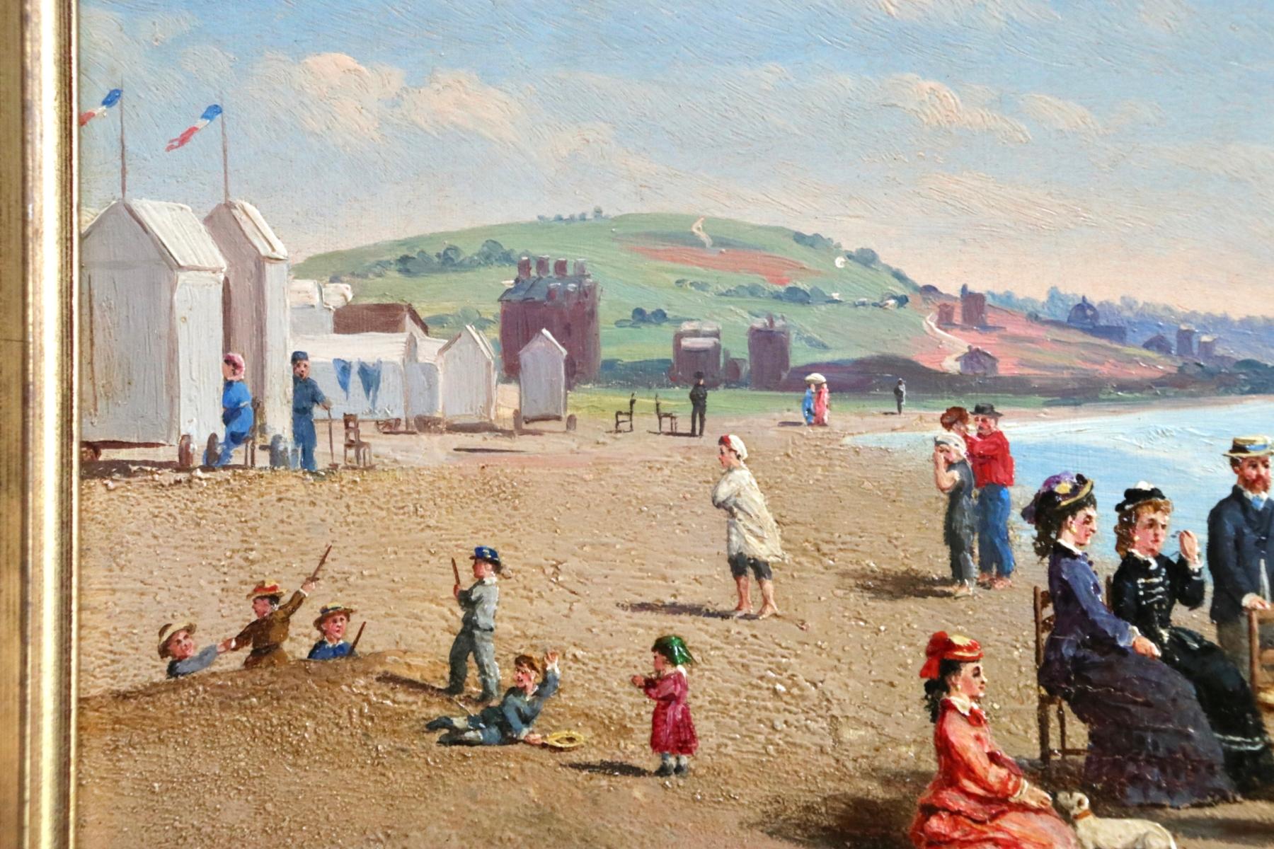 Trouville-sur-Mer - 19th Century Oil, Figures on Beach Landscape by C W Chapman - Impressionist Painting by Conrad Wise Chapman