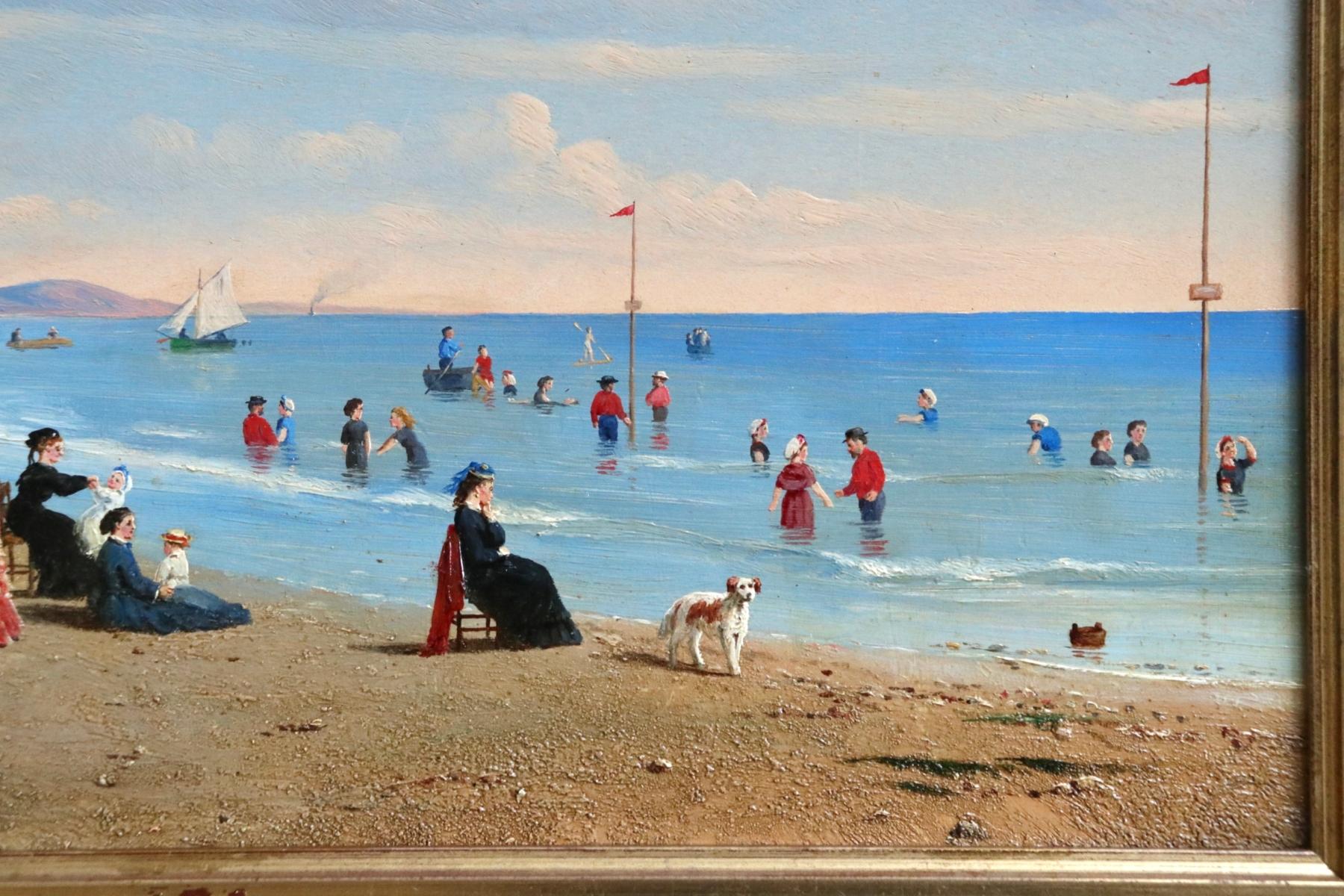 Trouville-sur-Mer - Öl aus dem 19. Jahrhundert:: Figuren auf einer Strandlandschaft von CW Chapman 4