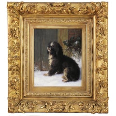 Oil On Panel, Portrait Of A Terrier Dog By Conradijn Cunaeus 19th