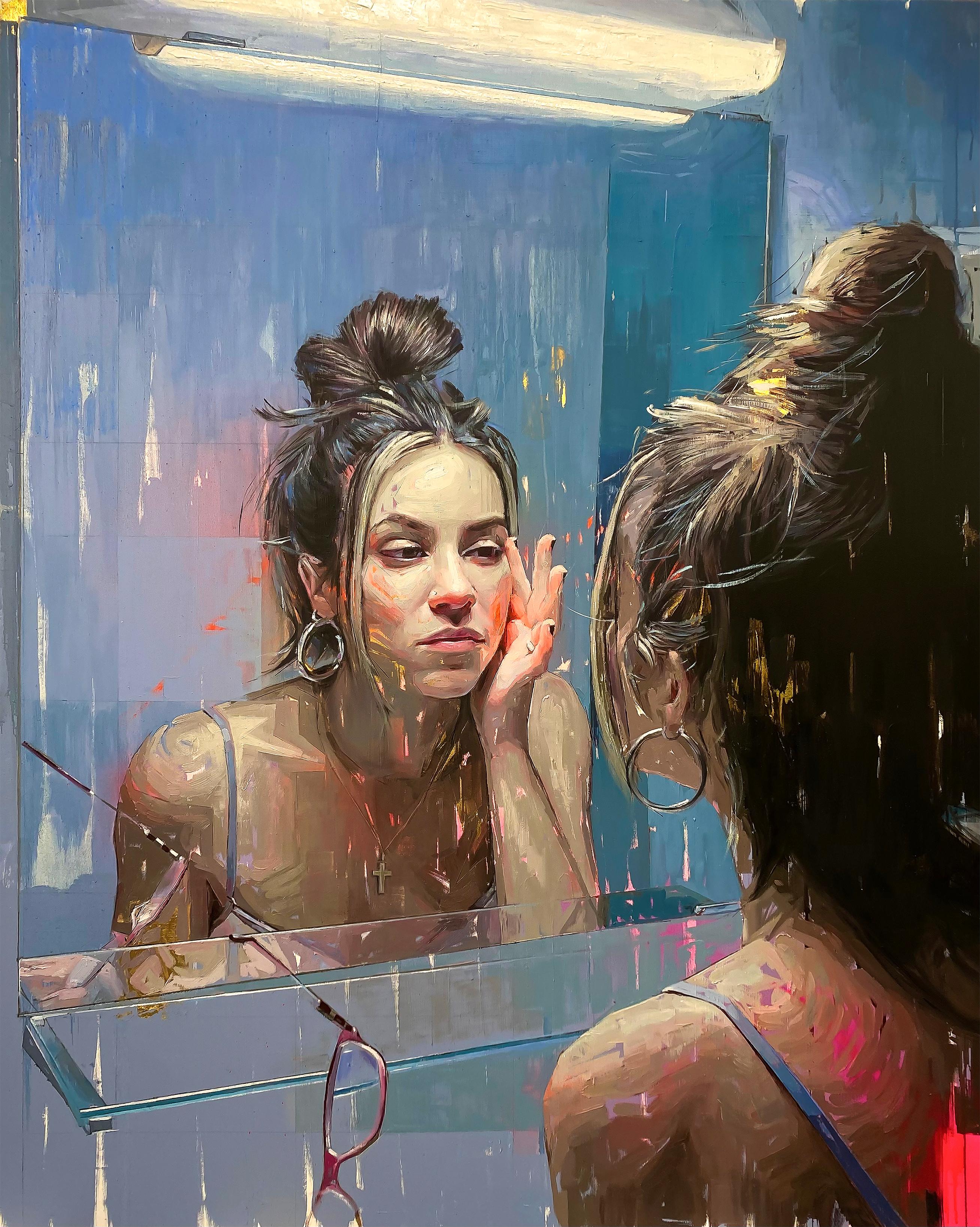 "Alba's Mirror" Peinture originale à l'huile et à l'acrylique
