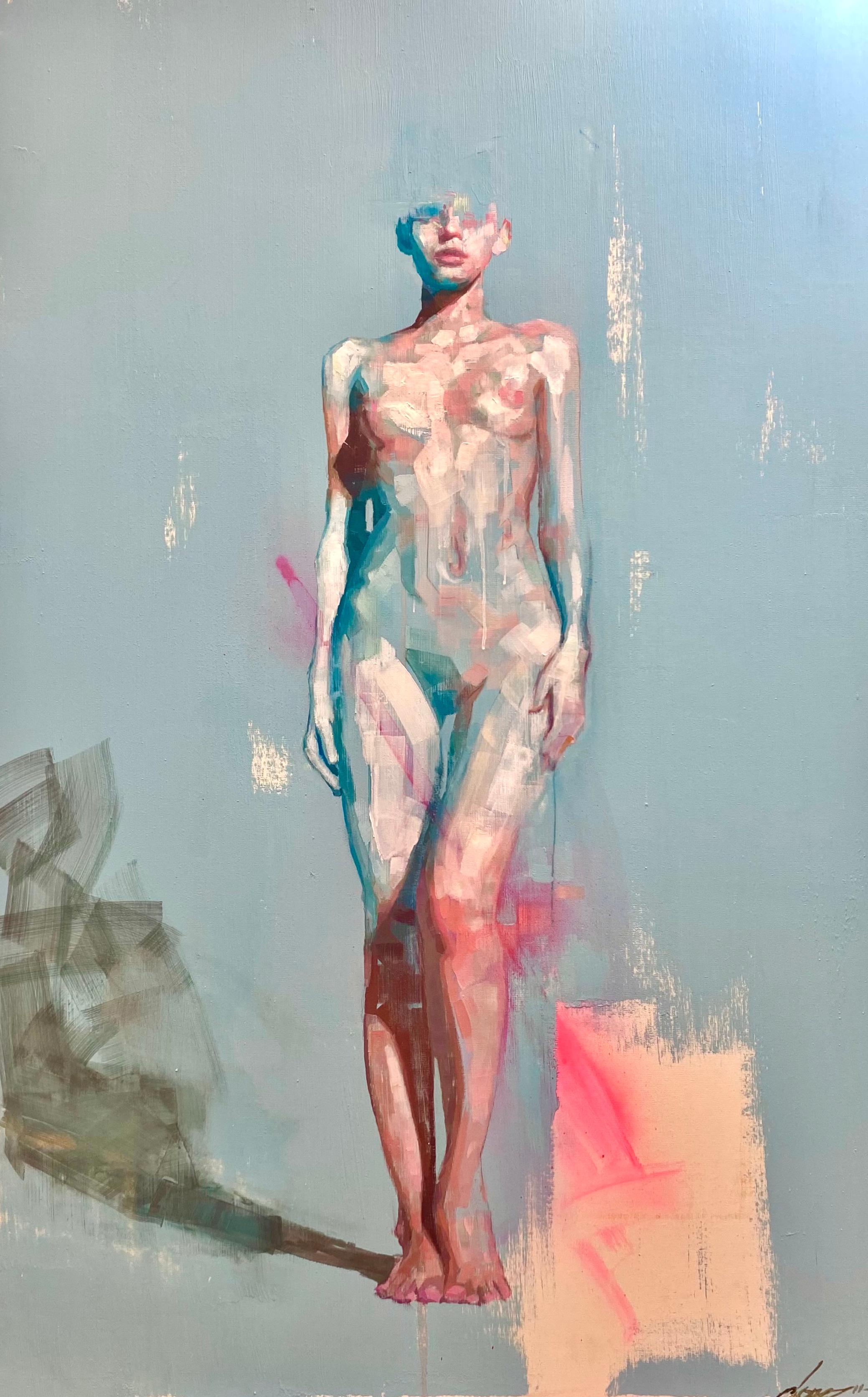 Conrado López Nude Painting - "Blue, " Oil Painting