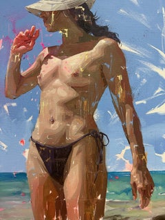 Conrado Lopez "Bolonia III" - 2024 Acryl und Blattgold Strand Figurative Malerei