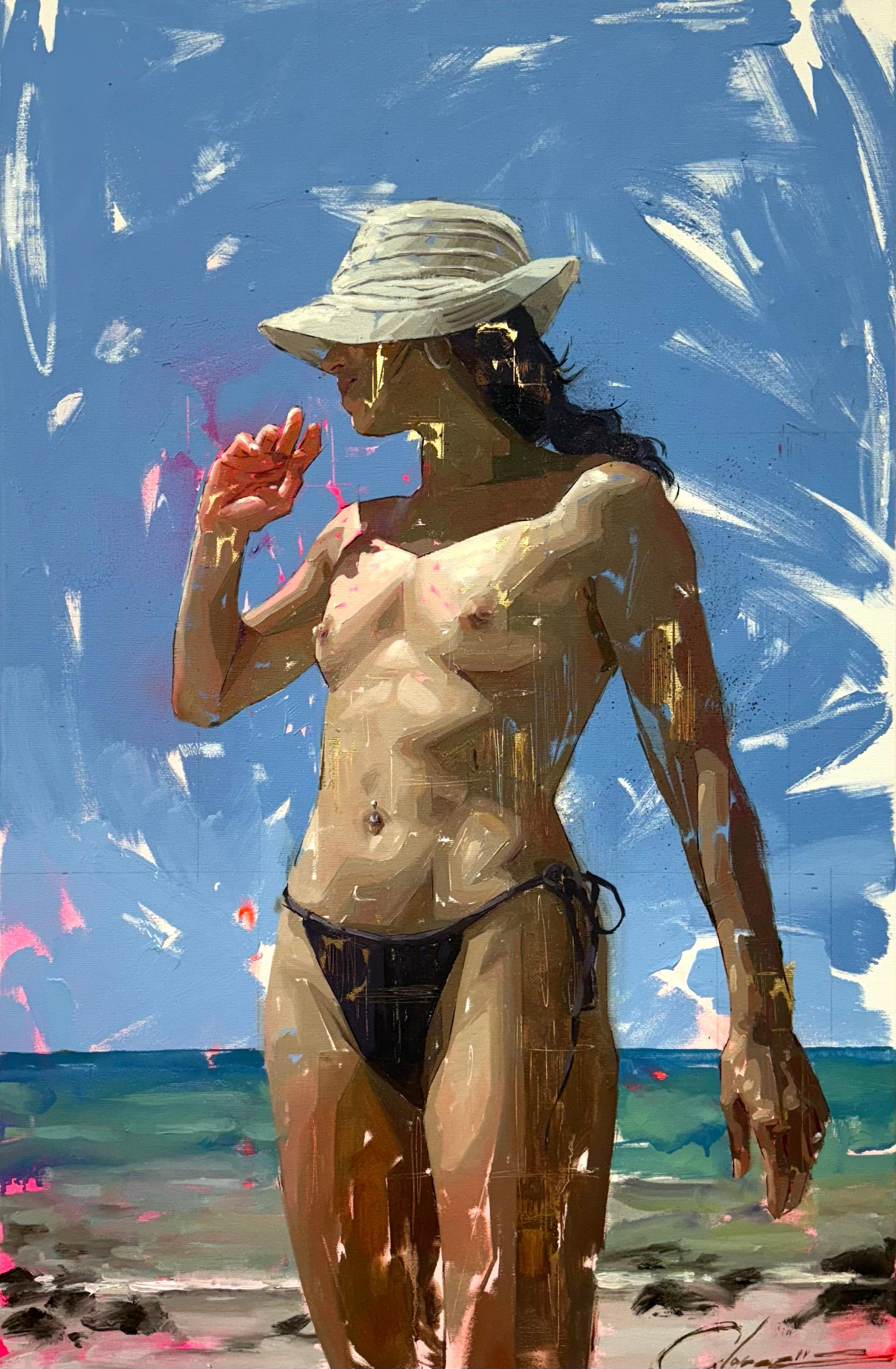 Conrado Lopez "Bolonia III" - 2024 Pintura figurativa acrílica y dorada de playa
