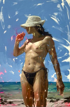 Conrado Lopez "Bolonia III" - 2024 Acrylique et feuille d'or Peintures figuratives de plage
