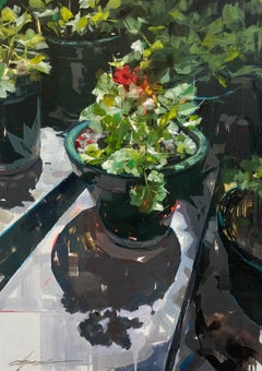 "Geranio" Pittura originale ad olio e acrilico