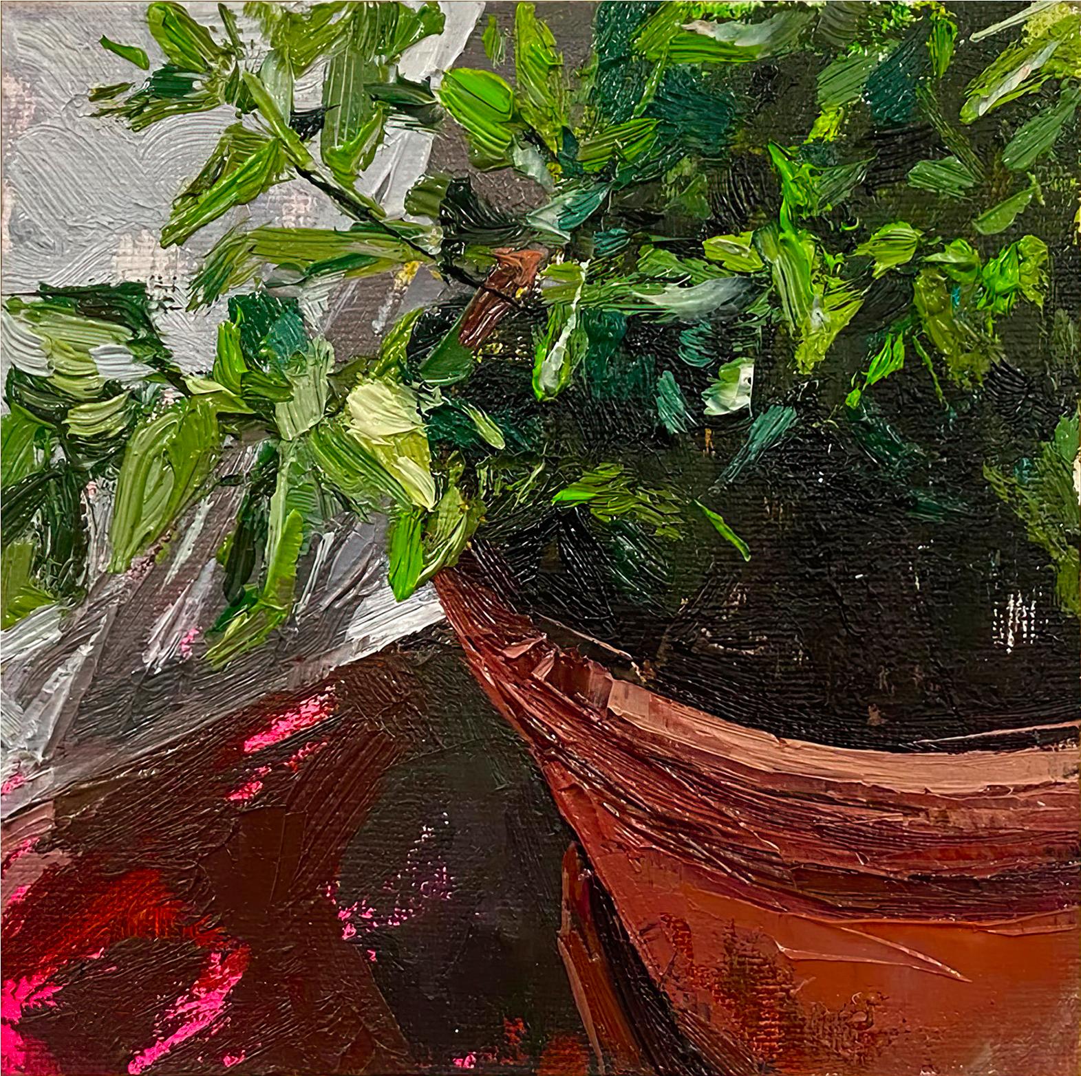 "Pot Plants 2" Peinture originale à l'huile et acrylique
