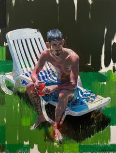 « Sergio in the Pool », peinture originale à l'huile et à l'acrylique
