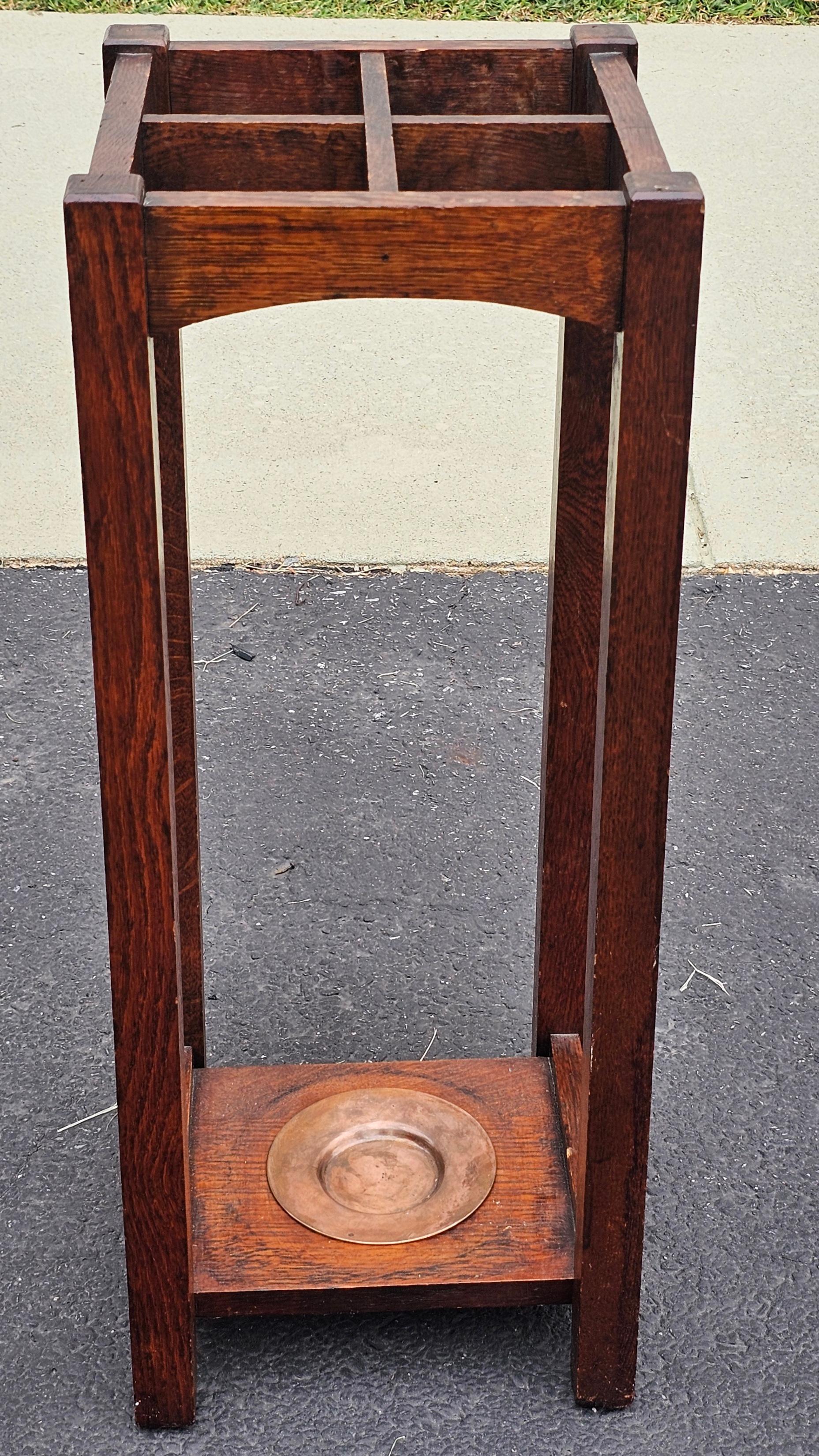 Conrey-Davis Furniture  Mid Century Arts and Crafts Oak and Copper Umbrella and Cane Stand.
 Measures 11.25