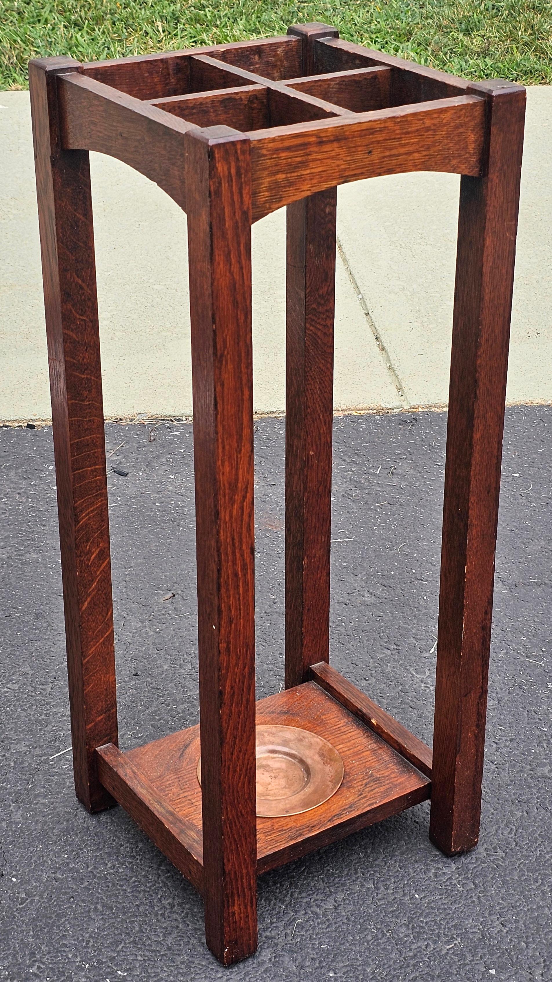 Stained Conrey-Davis Mid Century Arts and Crafts Oak and Copper Umbrella and Cane Stand For Sale