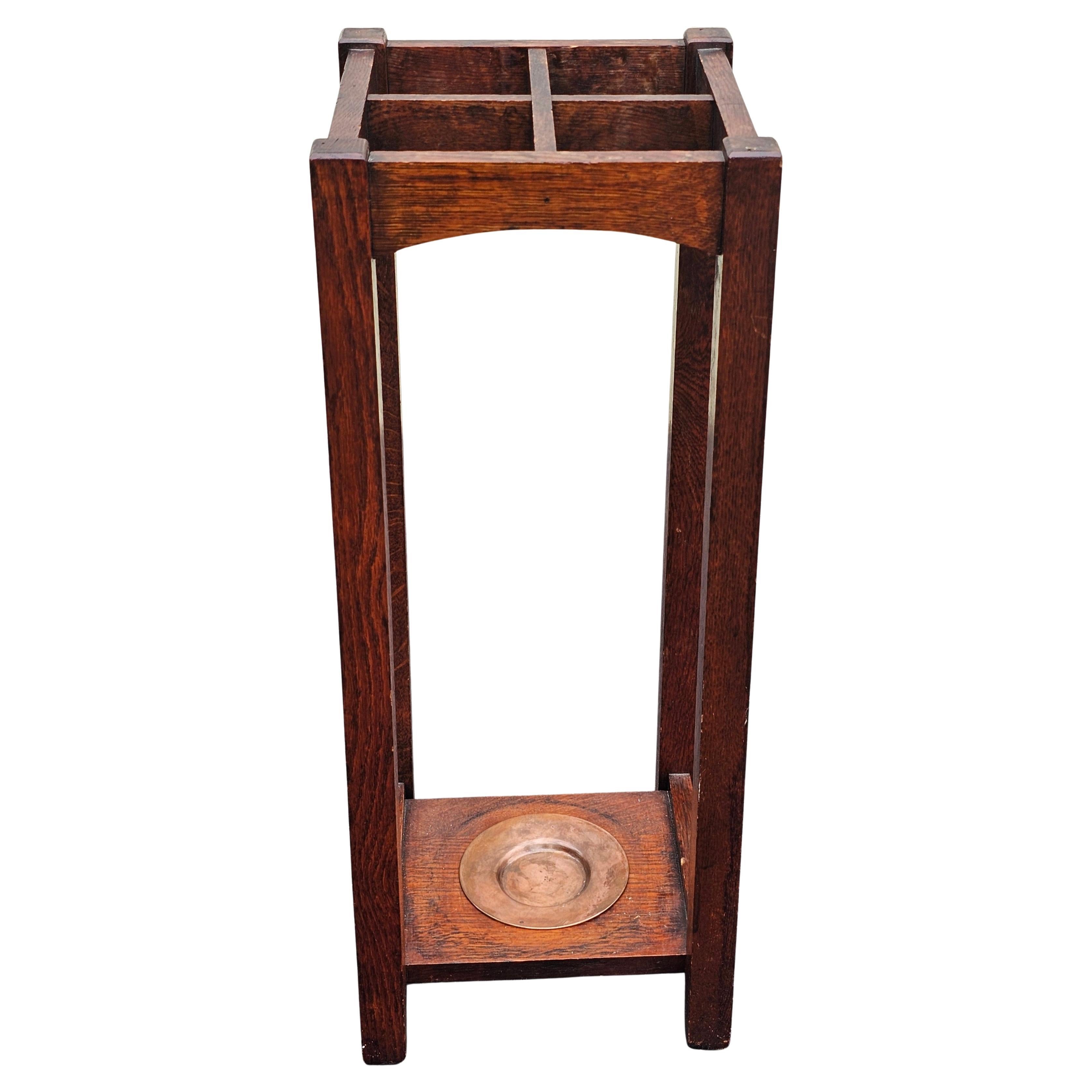 Conrey-Davis Mid Century Arts and Crafts Eiche und Copper Regenschirm und Stock Stand