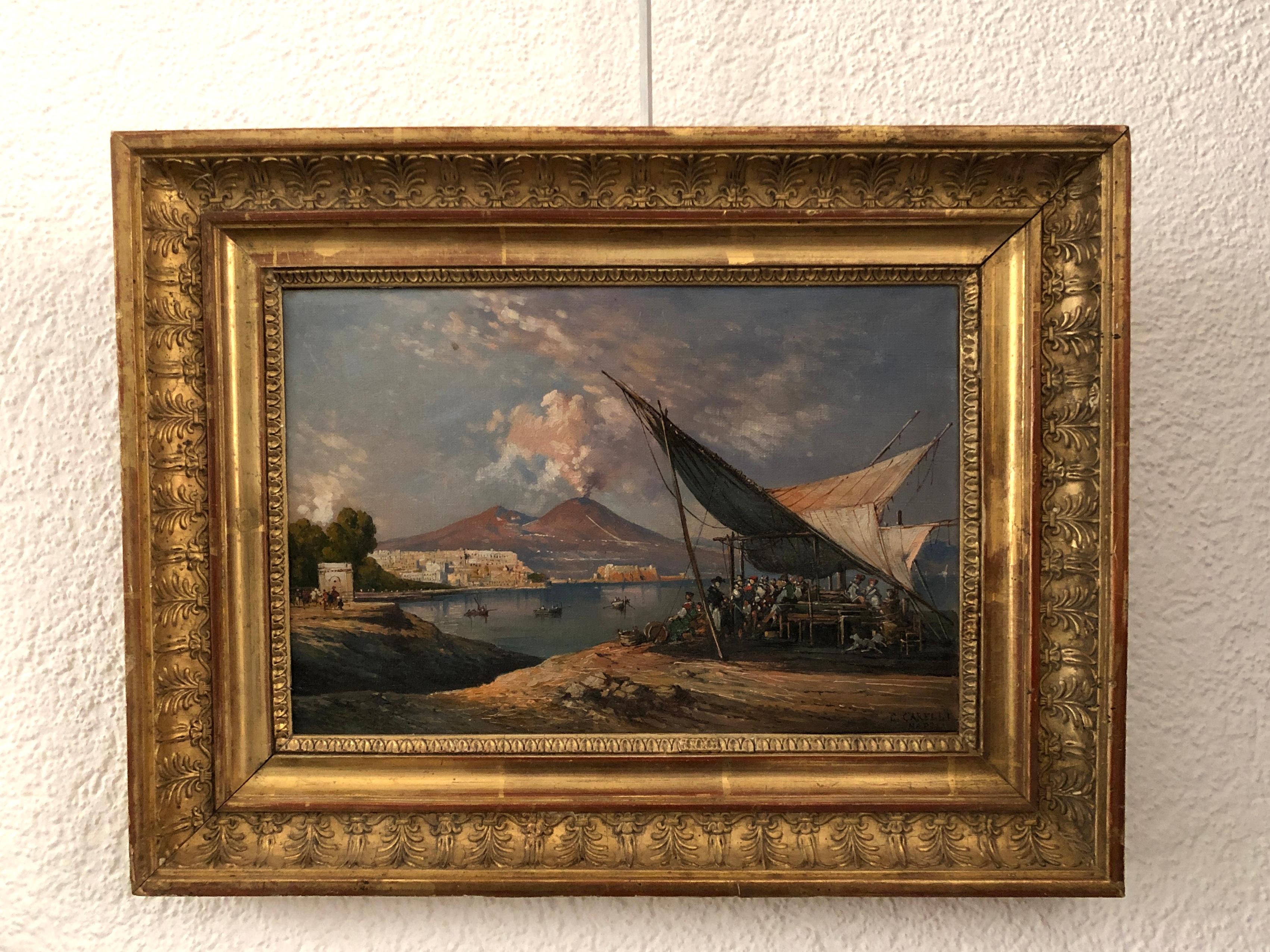 Pescadores en el Puerto de Nápoles - Painting de Consalvo Carelli