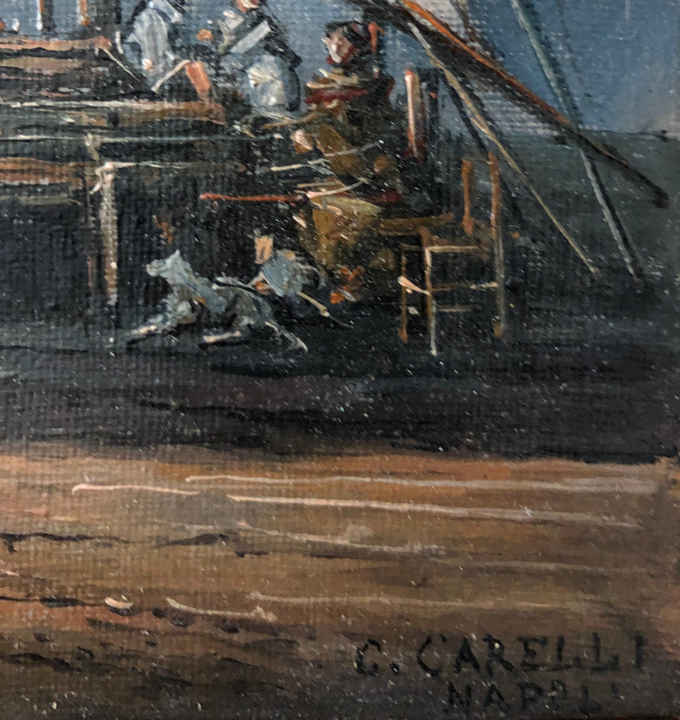 Pescadores en el Puerto de Nápoles - Painting Escuela italiana de Consalvo Carelli