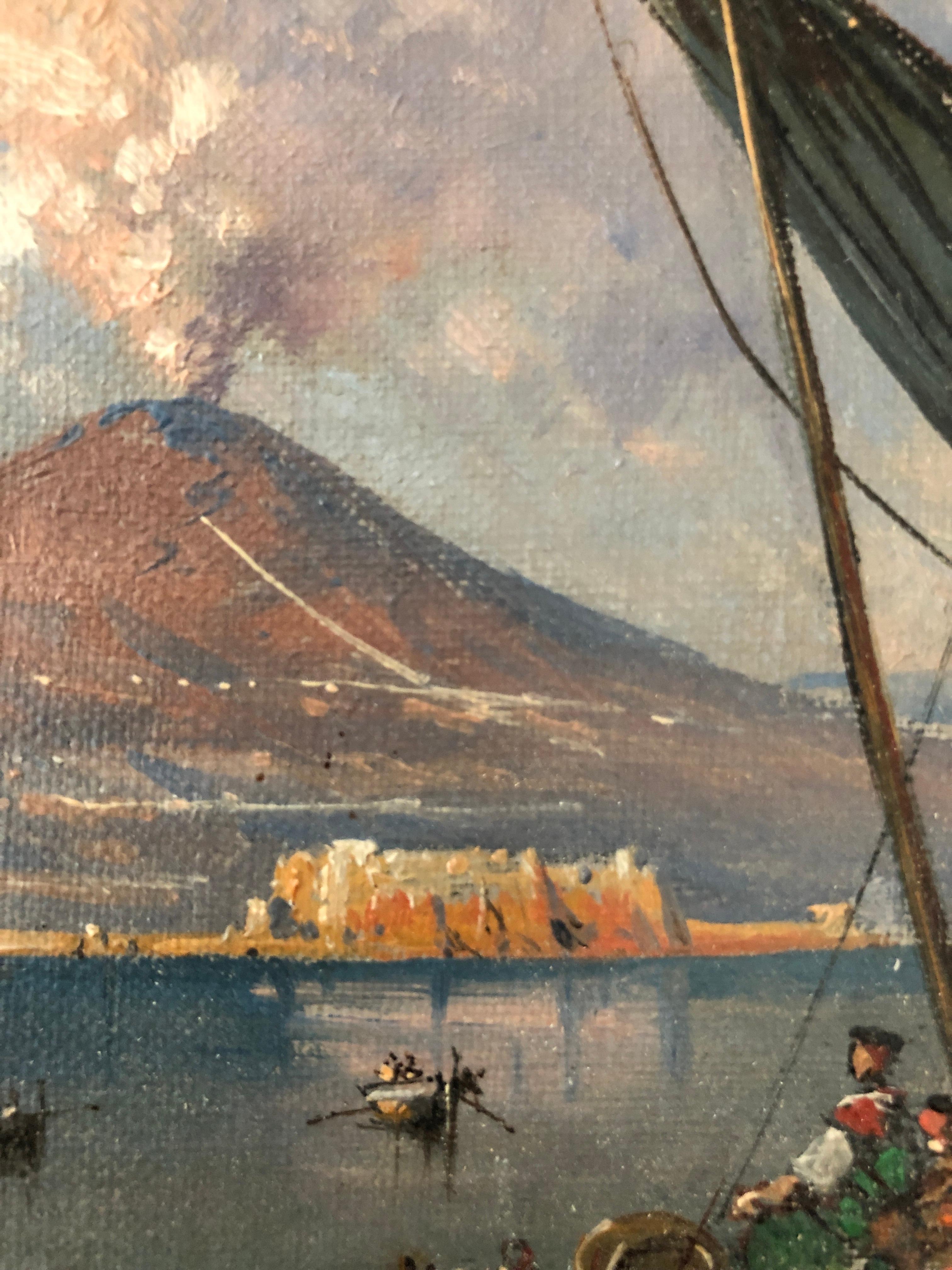Pescadores en el Puerto de Nápoles - Landscape Painting Gris de Consalvo Carelli